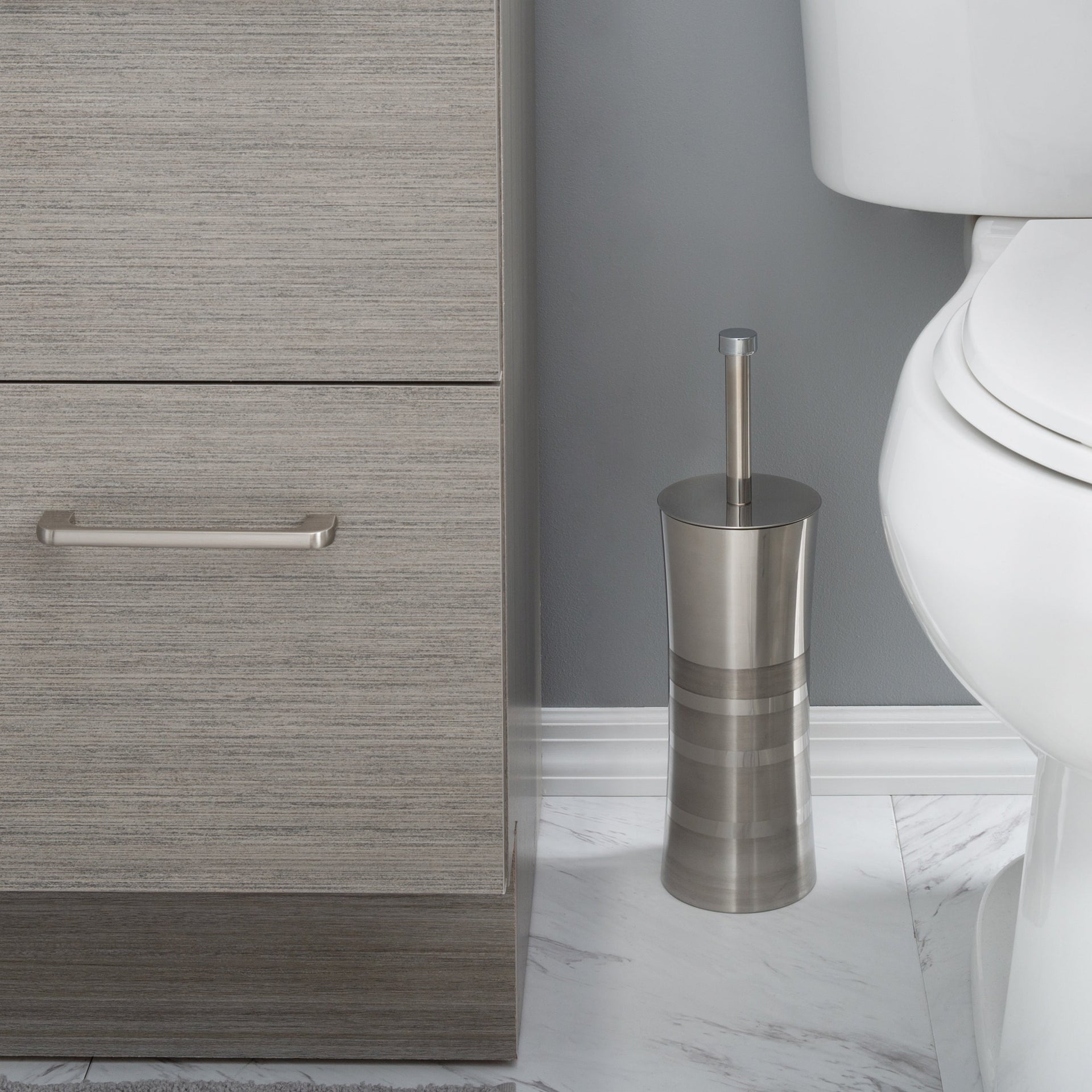 Bath Bliss Stainless Steel Toilet Brush and Holder in Two Tone - 3.94 x 3.94 x 14.17