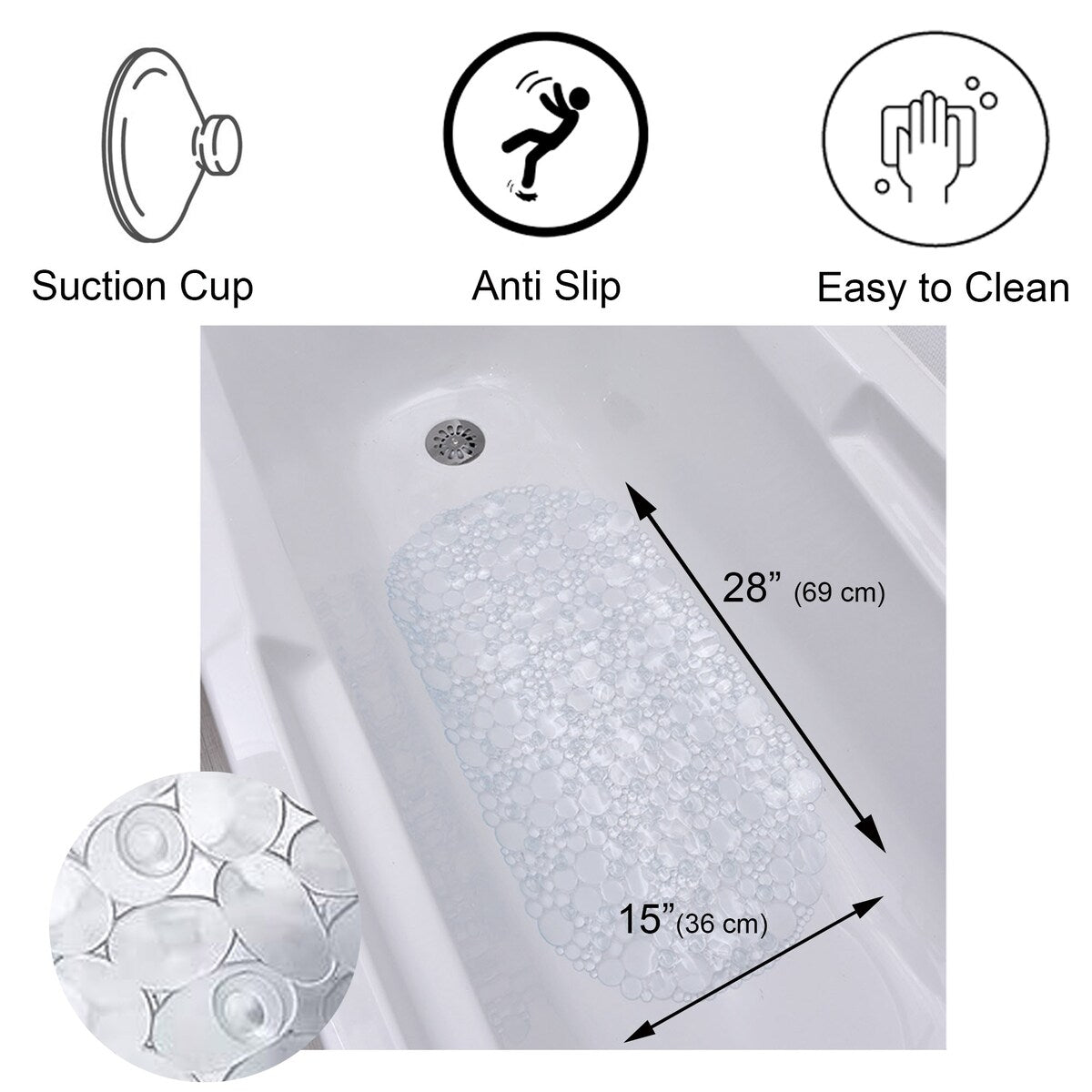 Bubbles Non-Slip Oval Bathtub Mat 28 L x 15 W