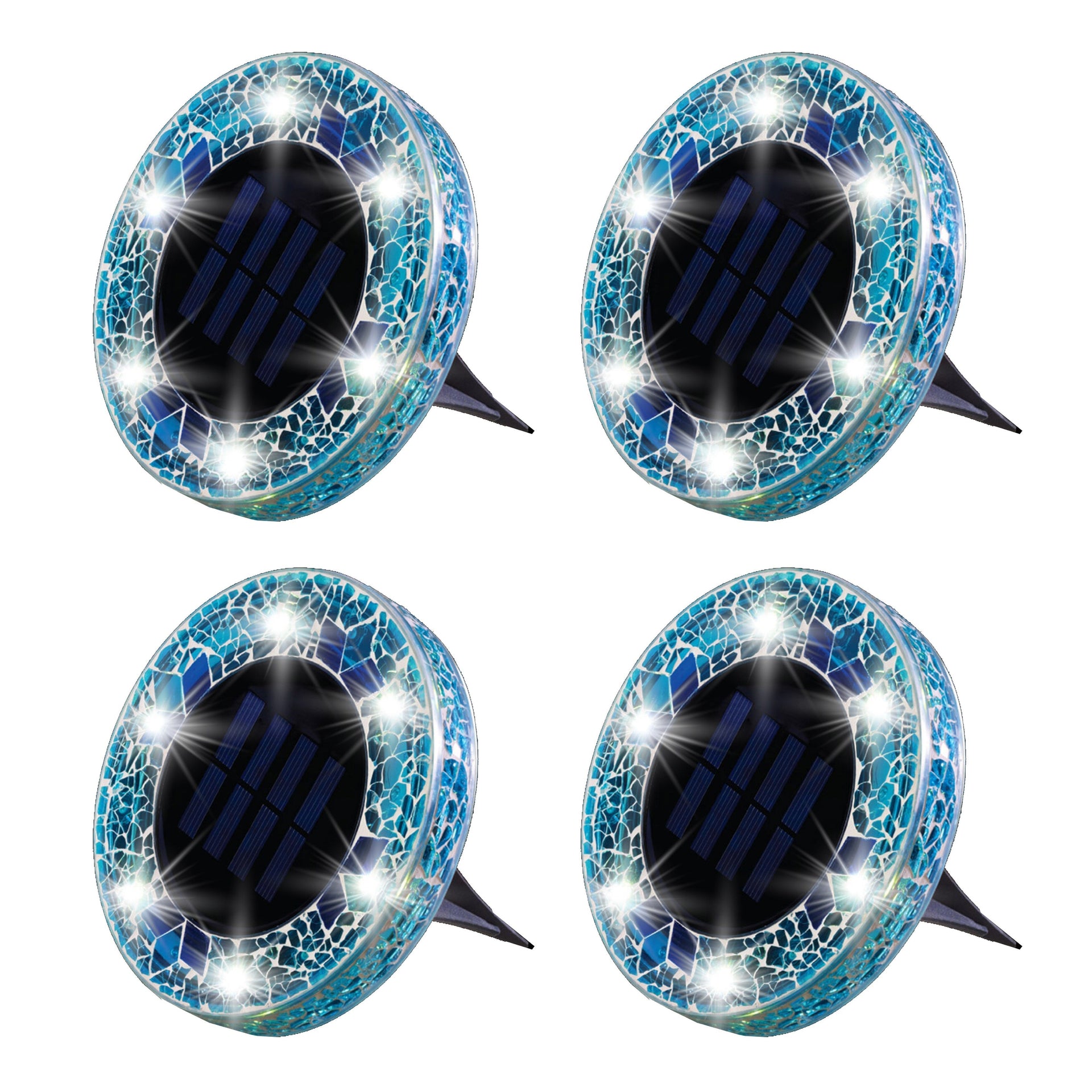 Bell + Howell 6 LED Round Blue Mosaic Solar Powered Disk Lights with Auto On/Off - 4 Pack