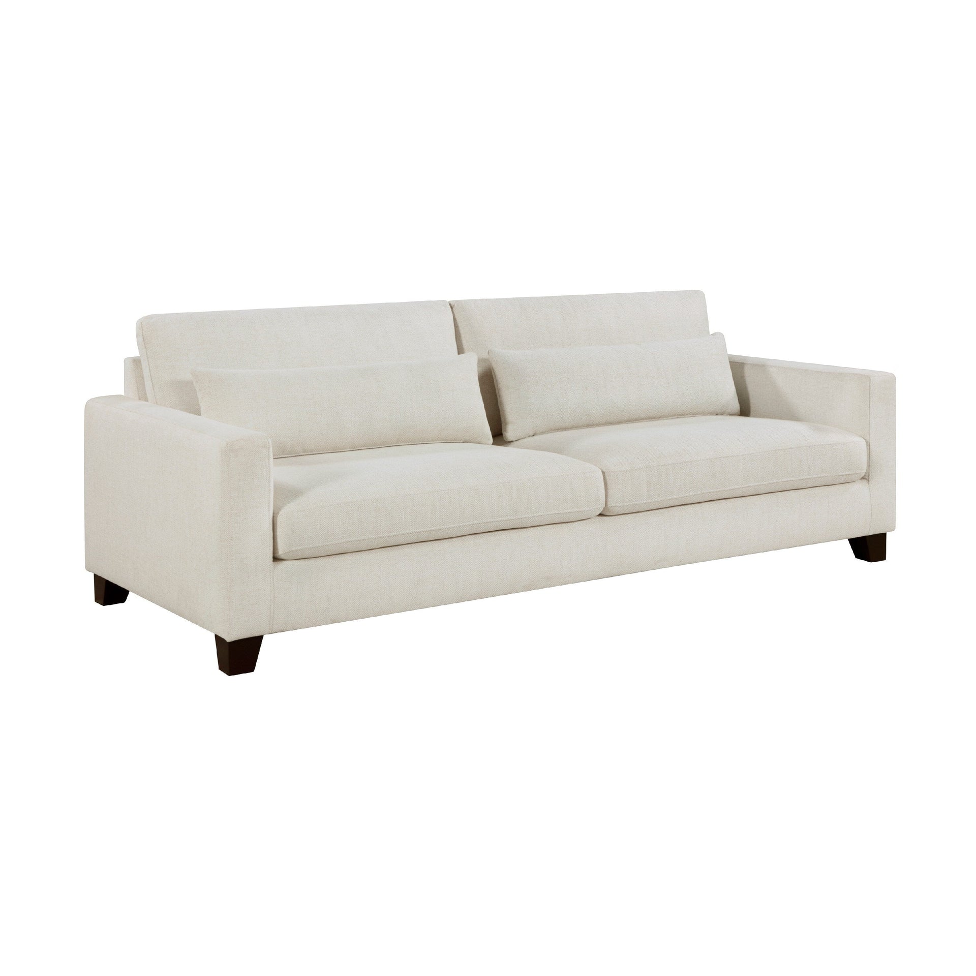 Bior Sofa, 2 Lumbar Pillows, Ivory Fabric, 89 Inch, Modern Design