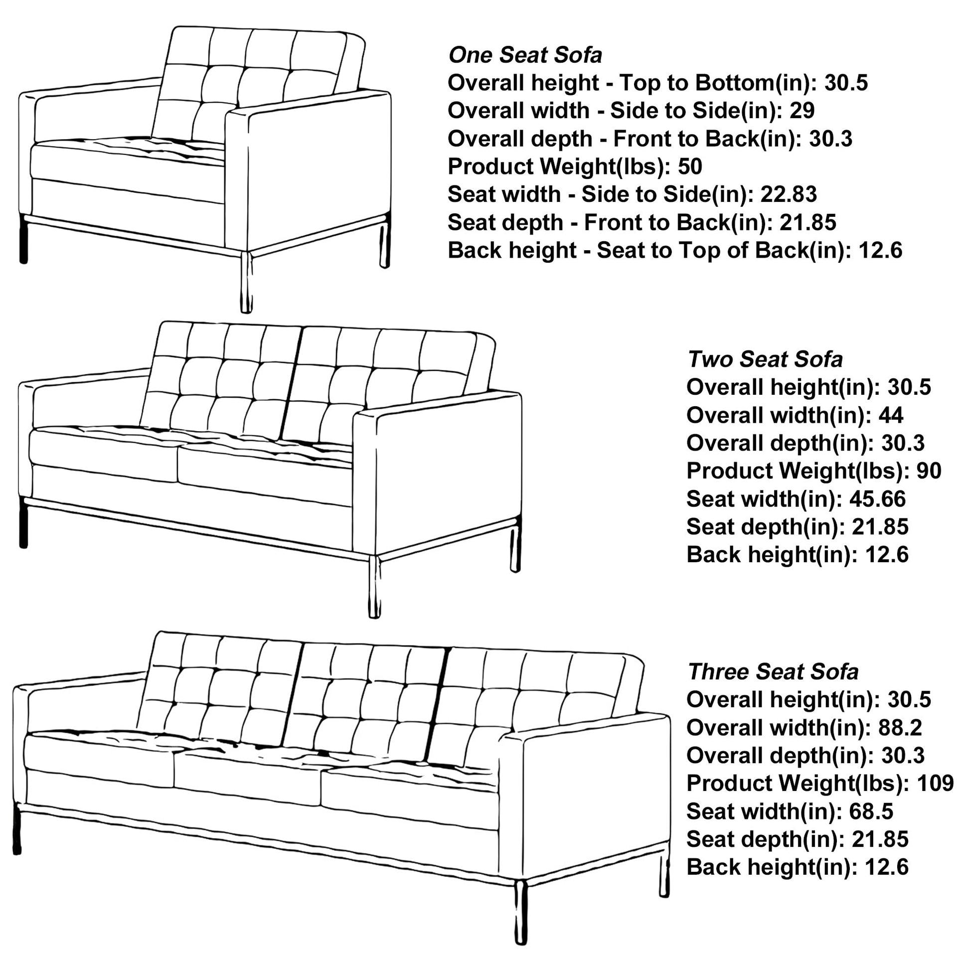Black Leatherite Nailheads Florence 33''-83''W Multi-seat Sofa