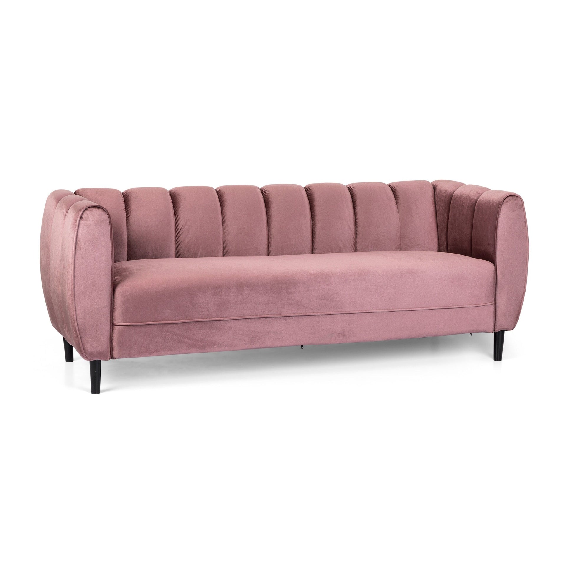 Blush 83.25 Velvet Channel Tufted 3-Seater Sofa with Birch Legs
