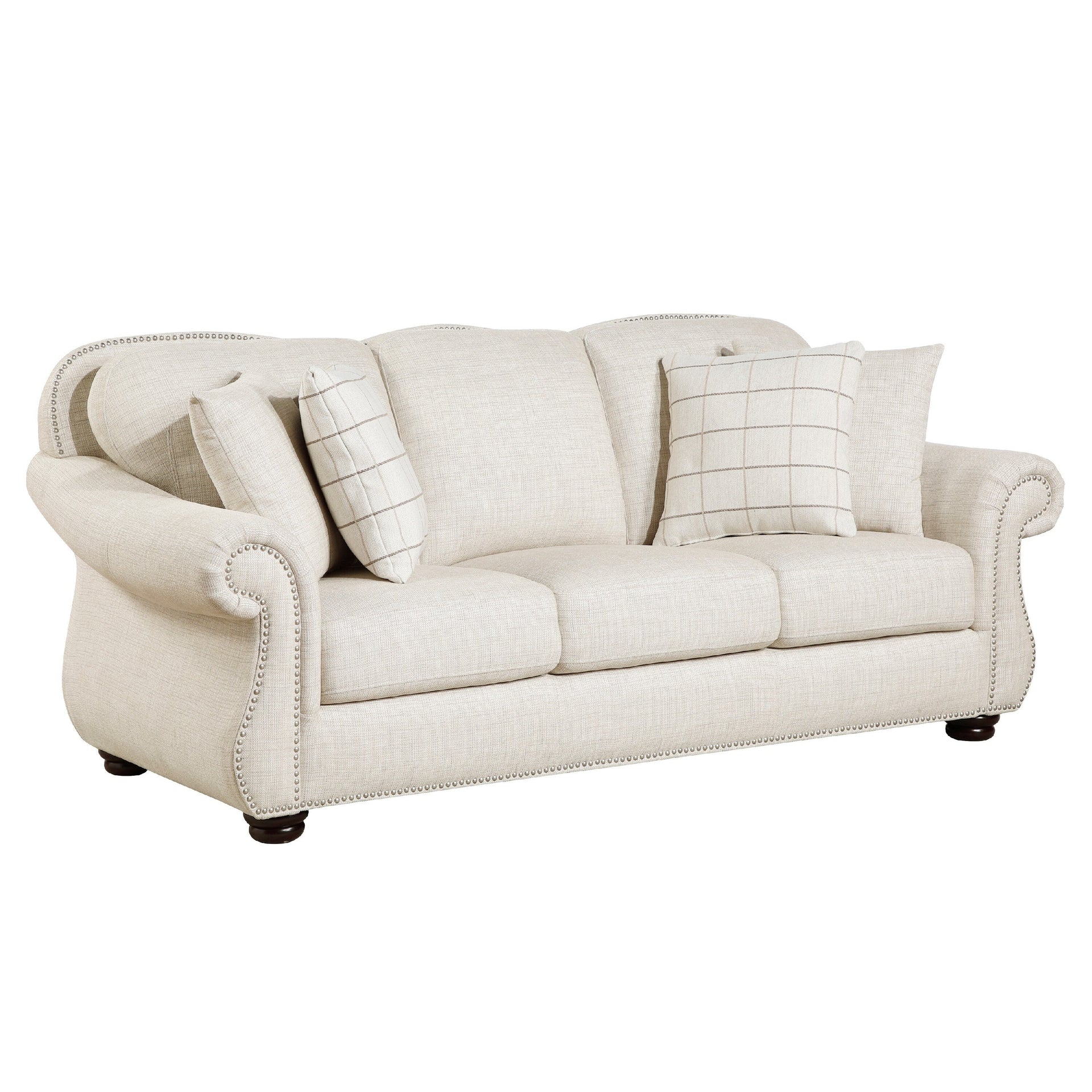 Boro Sofa with 4 Accent Pillows 85 Inch, Plush Beige Fabric
