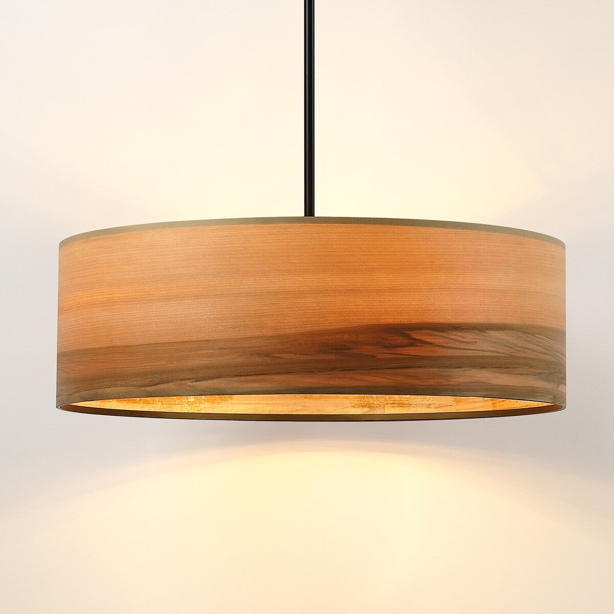 Breaux 4-Light Wood Veneer Drum Chandelier with Black Canopy - 22 in. W