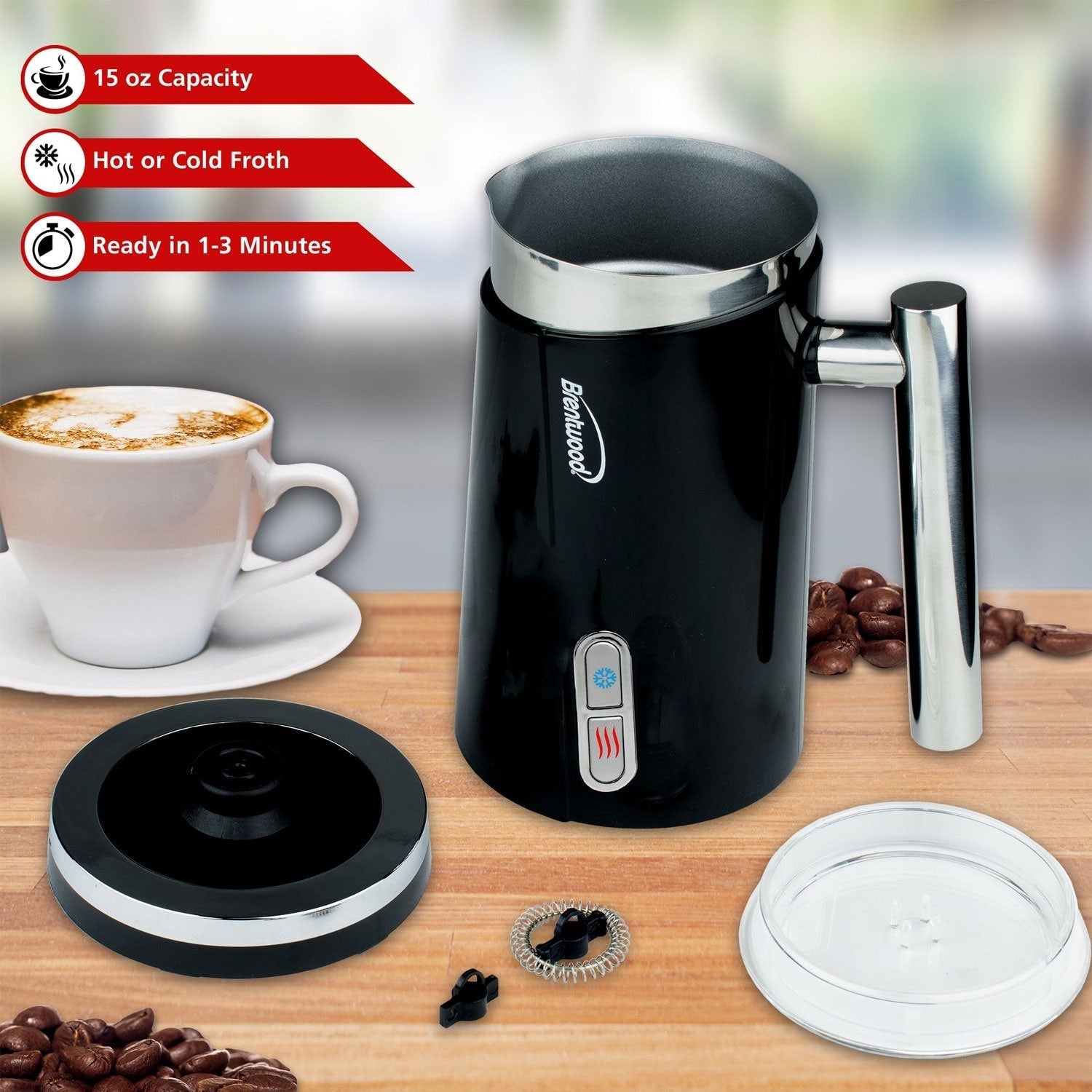 Brentwood GA-301BK 300ml (10oz) Cordless Electric Milk Frother & Warmer, Black