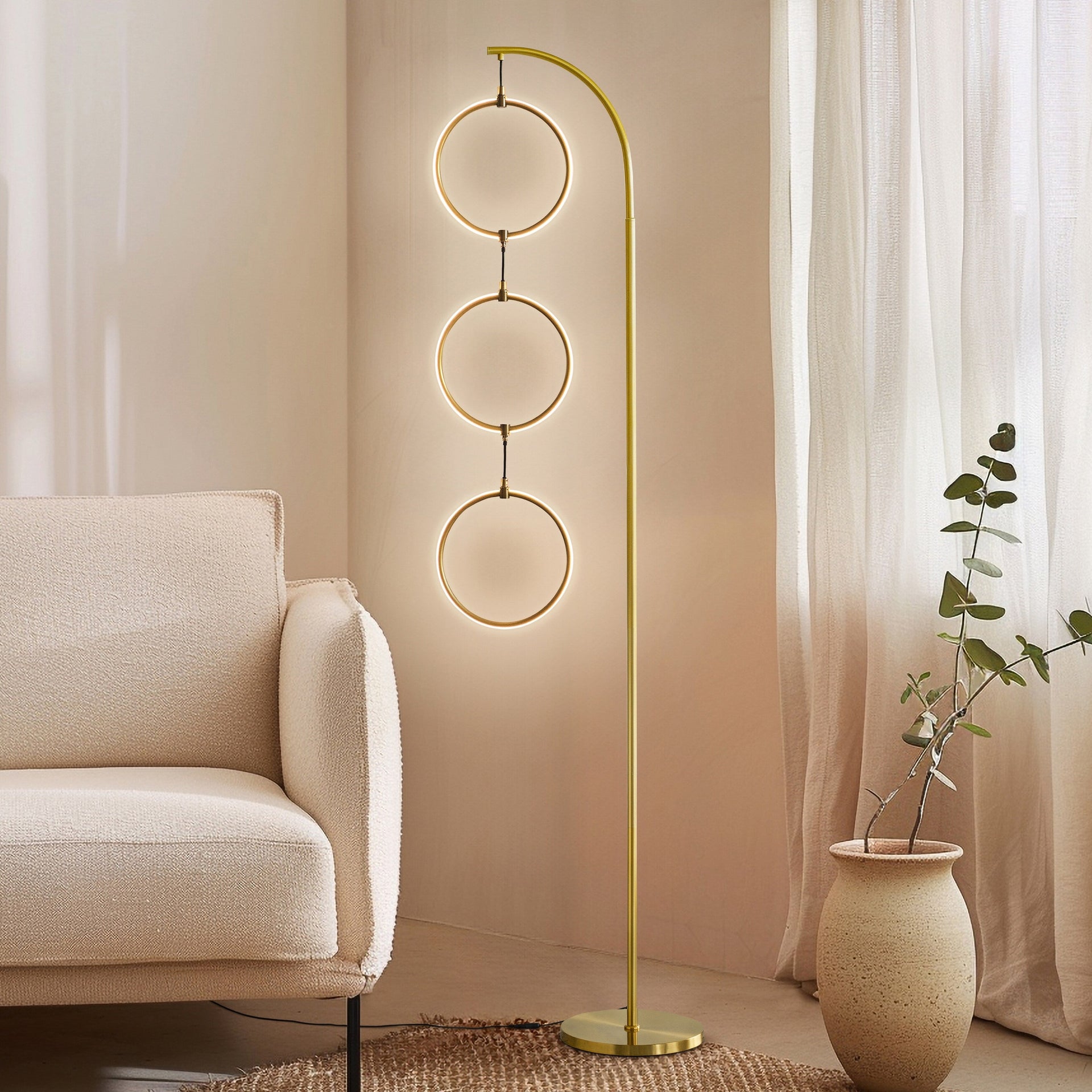 Brightech Nova 74 in. Industrial 3 Ring Light LED Super Bright Floor Lamp with 3-Way Dimmer