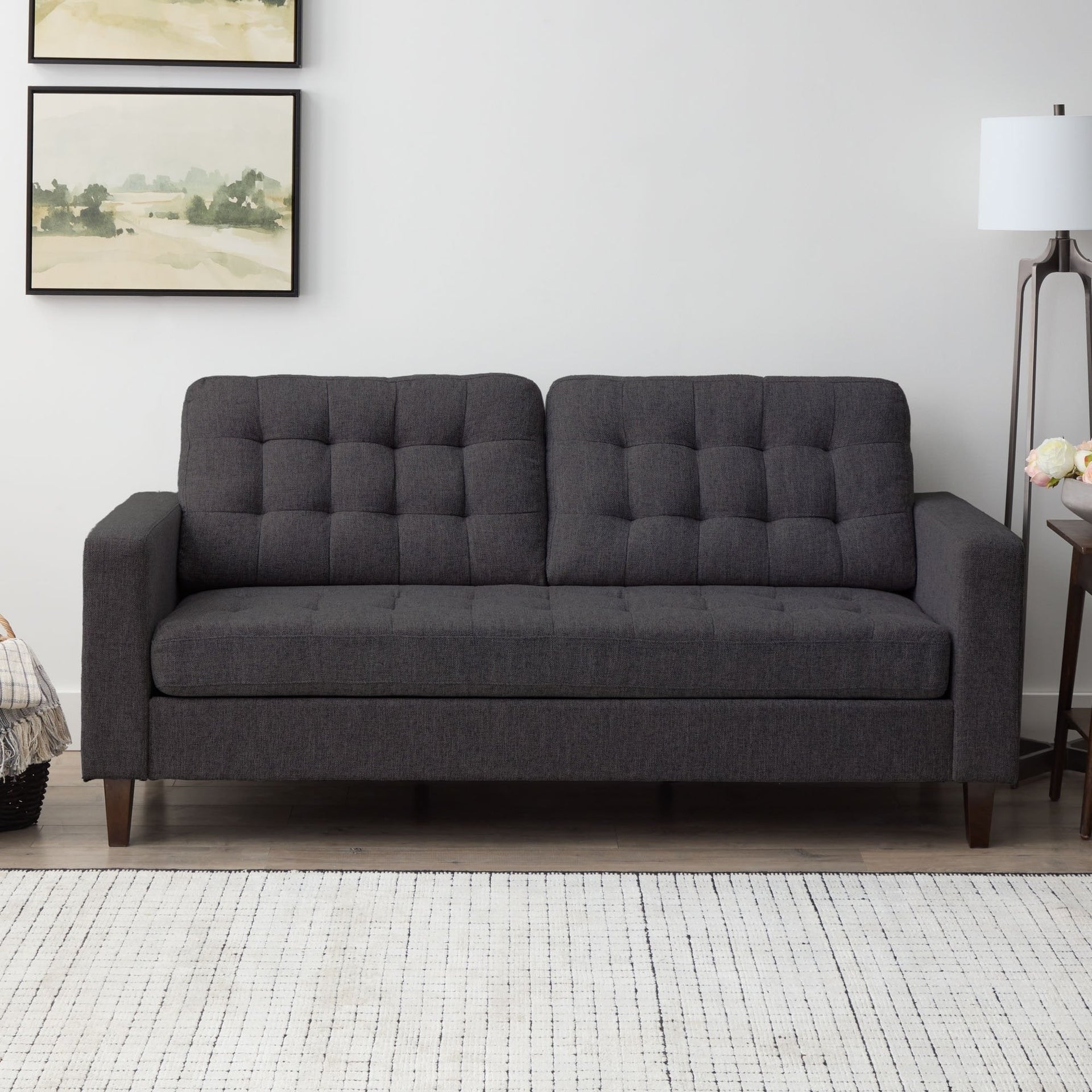 Brookside Brynn 76-in. Square-arm Faux Leather/Velvet/Fabric Sofa