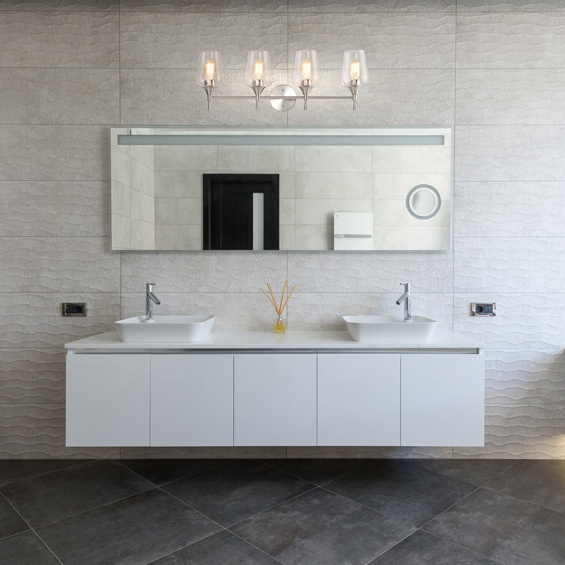 Brushed Nickel 4-Light Modern Vanity Light with Clear Glass Shades - Brushed Nickel