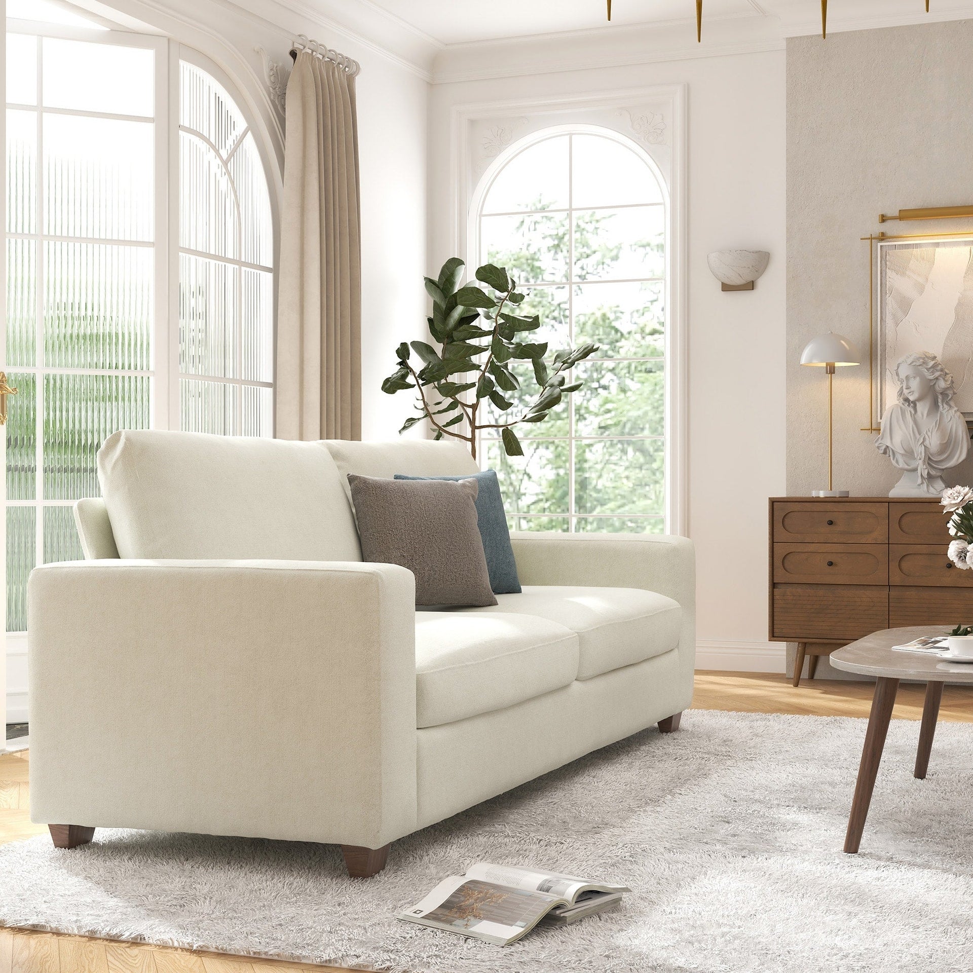 CO-Z 86.6 Upholstered Sofa Couch for Living Room 3-Seater Sofa