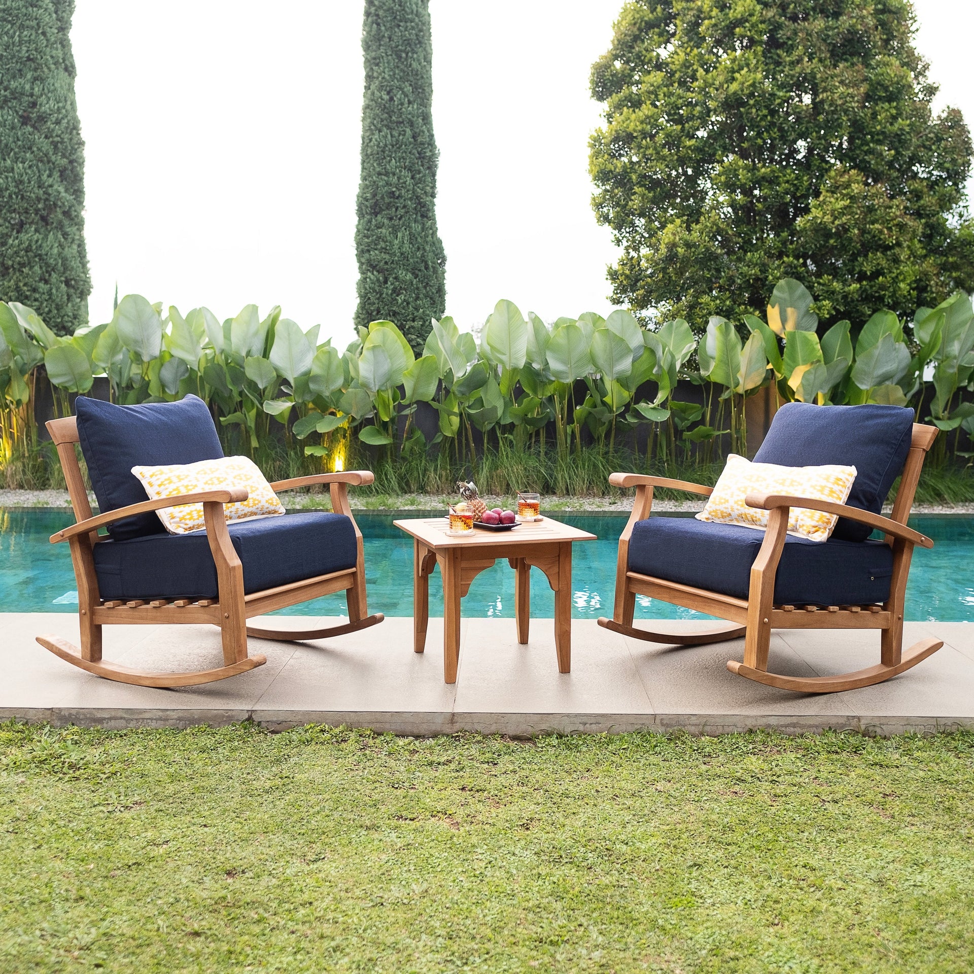 Cambridge Casual Leon 3-piece Teak Patio Chat Set with Cushion