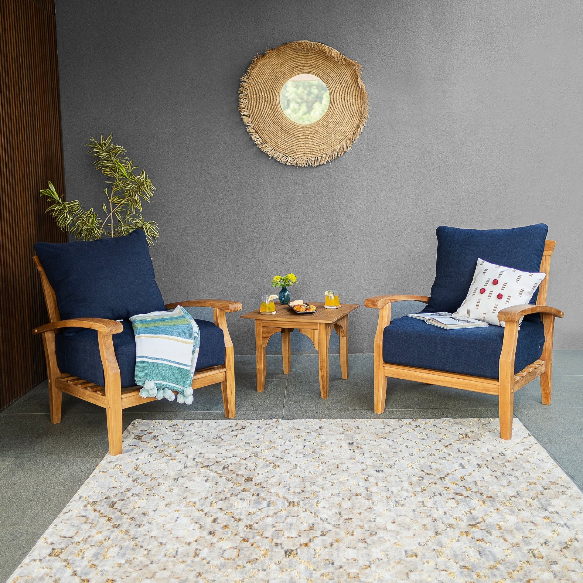 Cambridge Casual Leon 3-piece Teak Patio Chat Set with Cushions