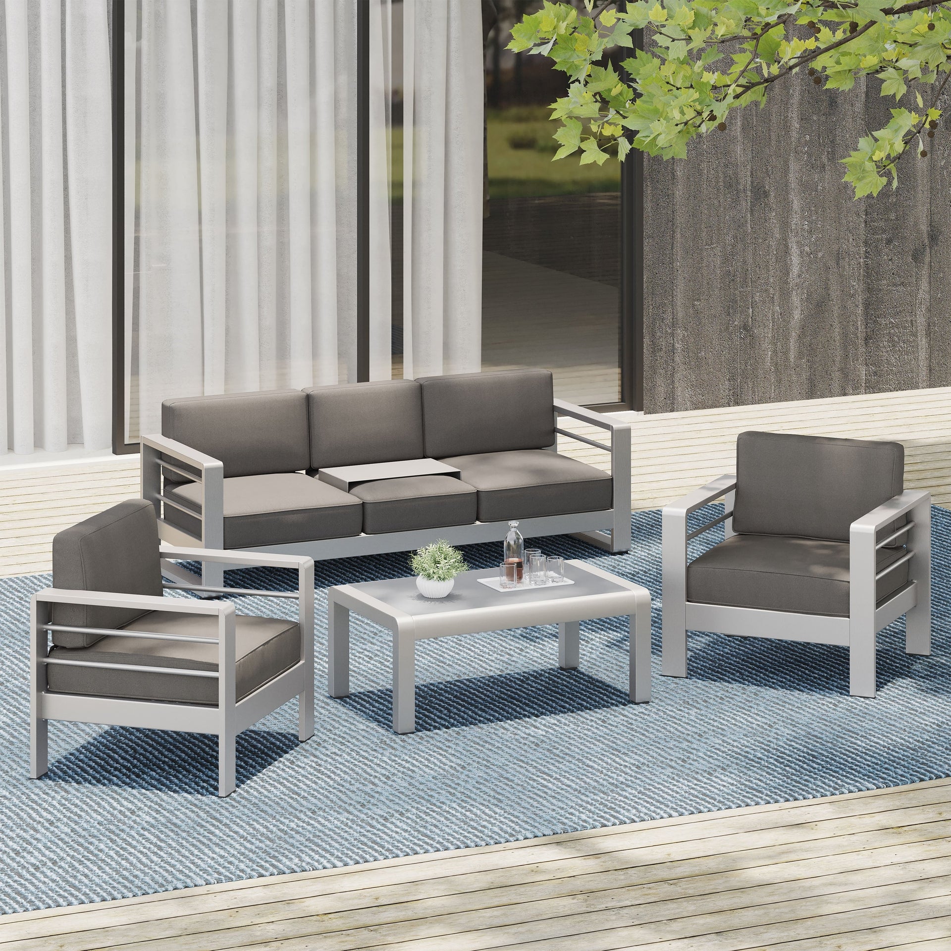 Cape Coral Outdoor 4 Piece Aluminum Chat Set with Water Resistant Cushions by Christopher Knight Home