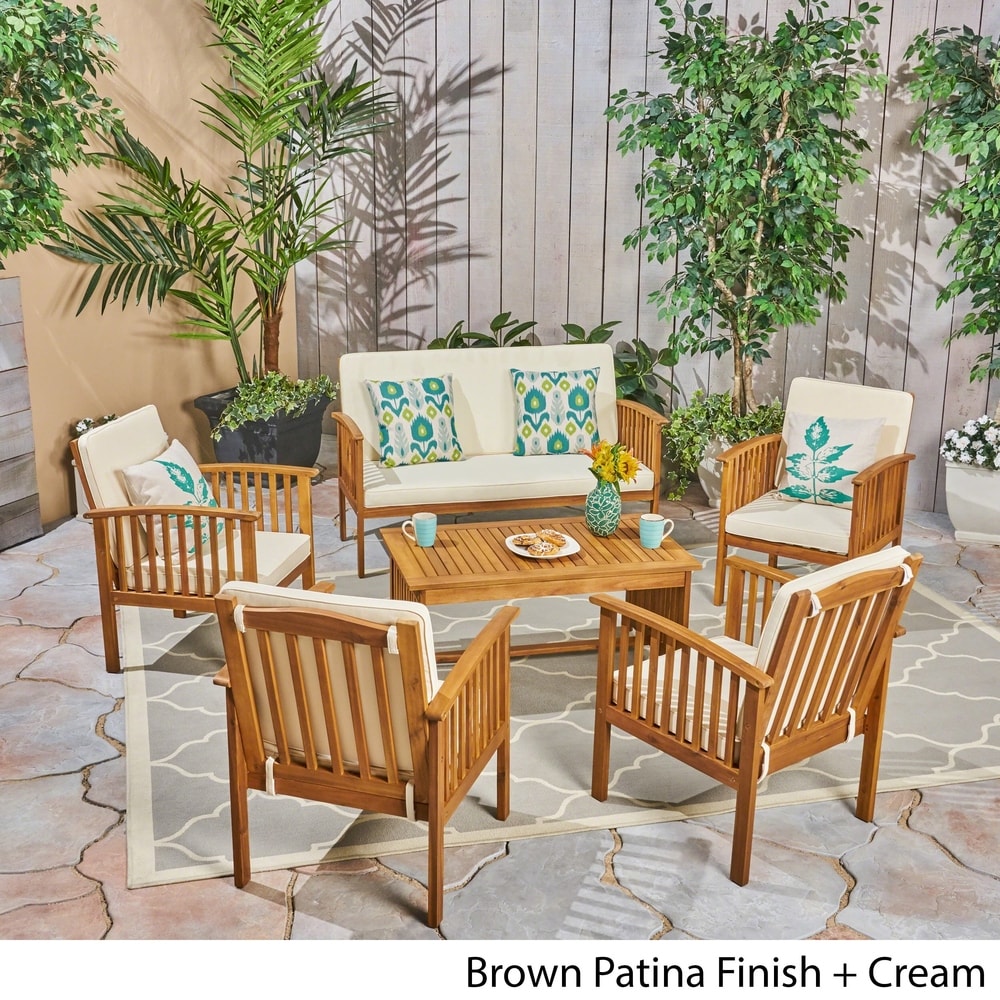 Carolina Outdoor 6-Seater Acacia Wood Chat Set by Christopher Knight Home