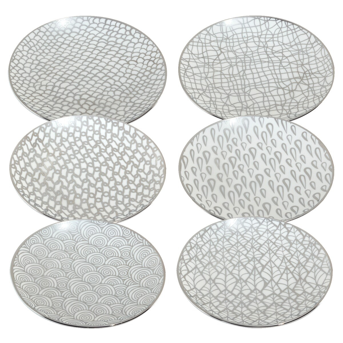 Certified International Mosaic Silver Plated 6 Luncheion/Canape Plates Set of 6 Assorted Designs - 6-inch