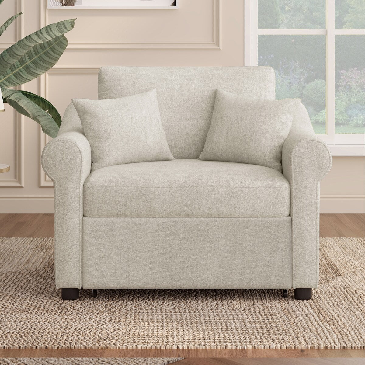 Chenille Convertible Sleeper Chair with Adjustable Backrest, 3 IN 1 Lounger Chair Turns Into Bed, Single Bed for Living Room