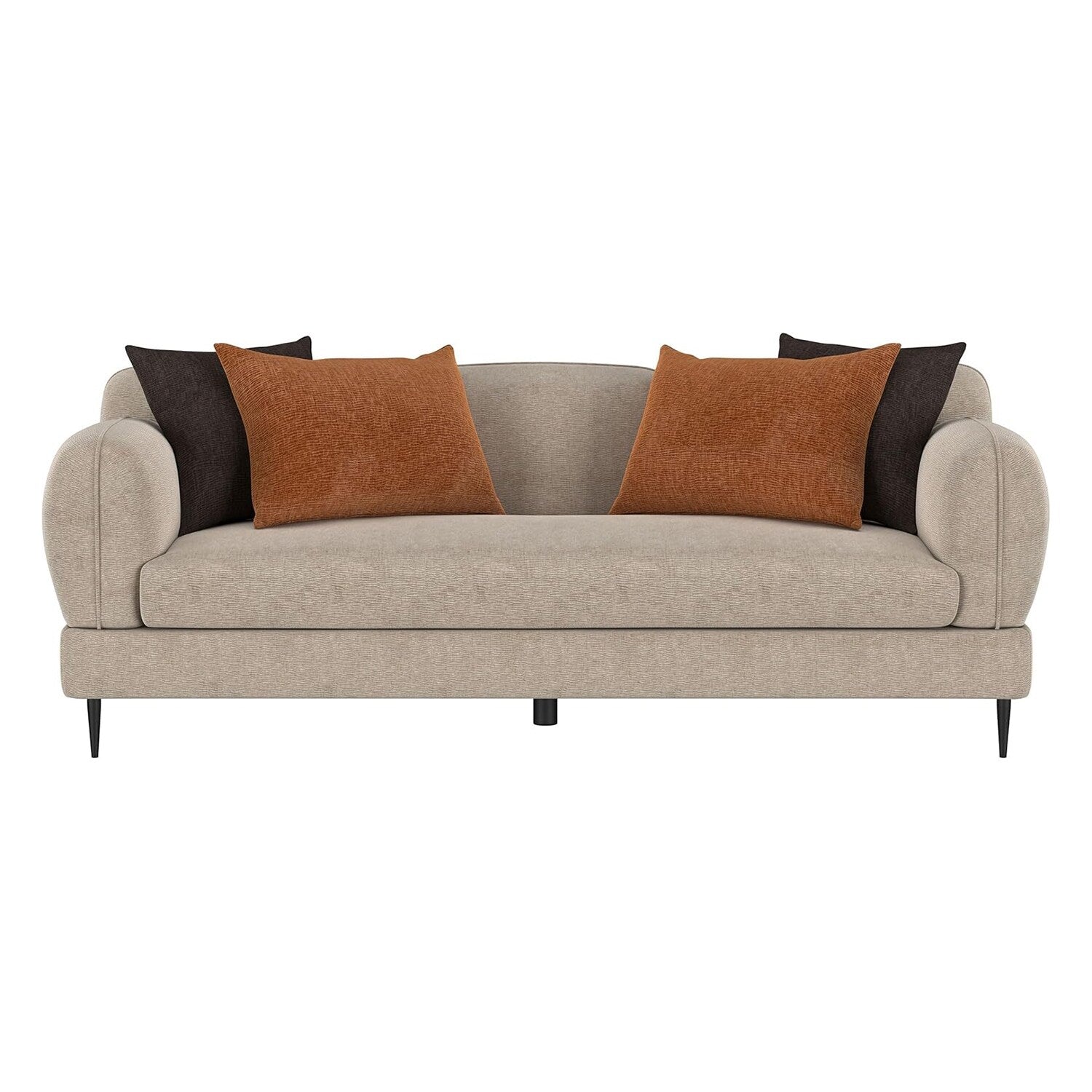 Chenille Upholstered Sofa with Sculpted Track Arm in Latte