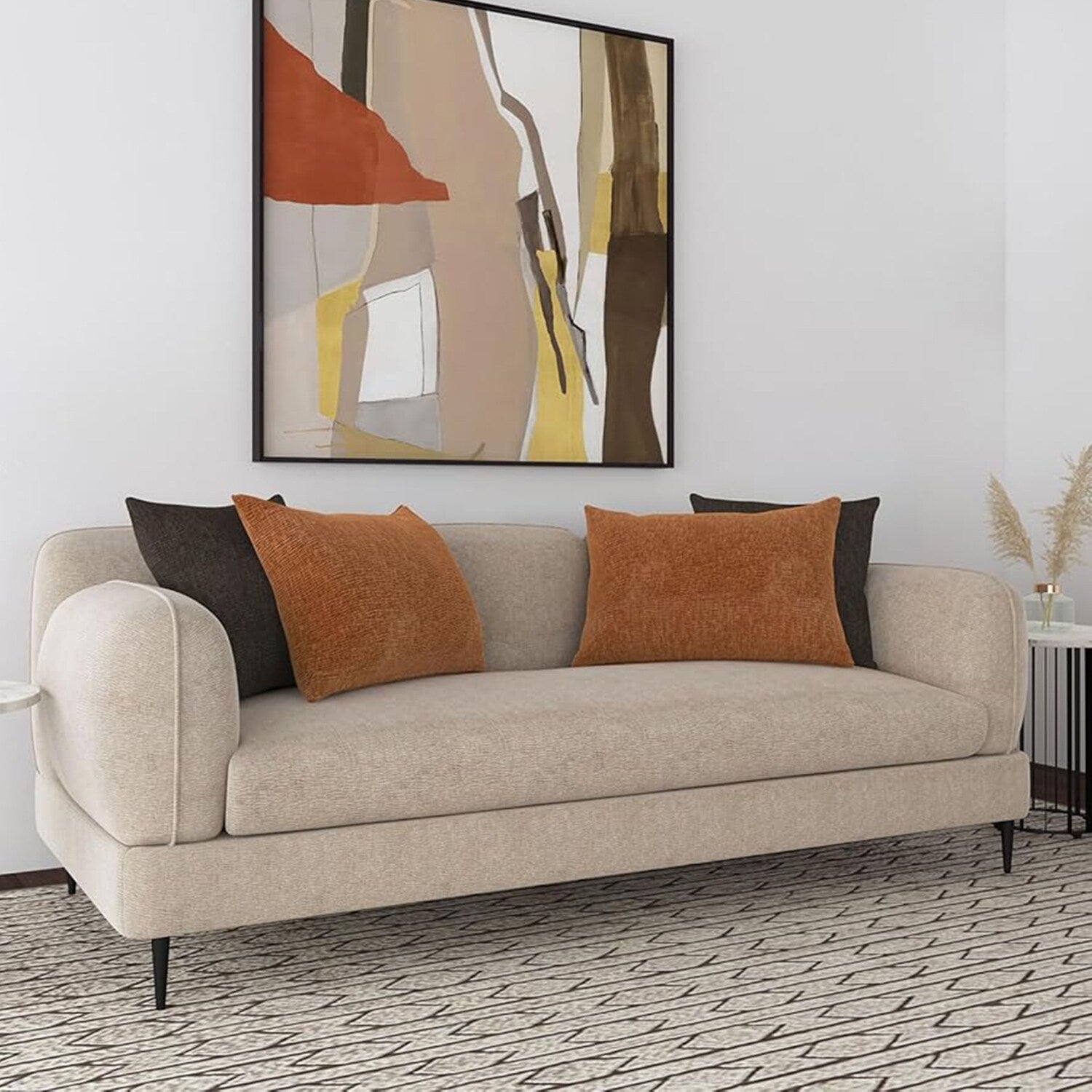 Chenille Upholstered Sofa with Sculpted Track Arm in Latte