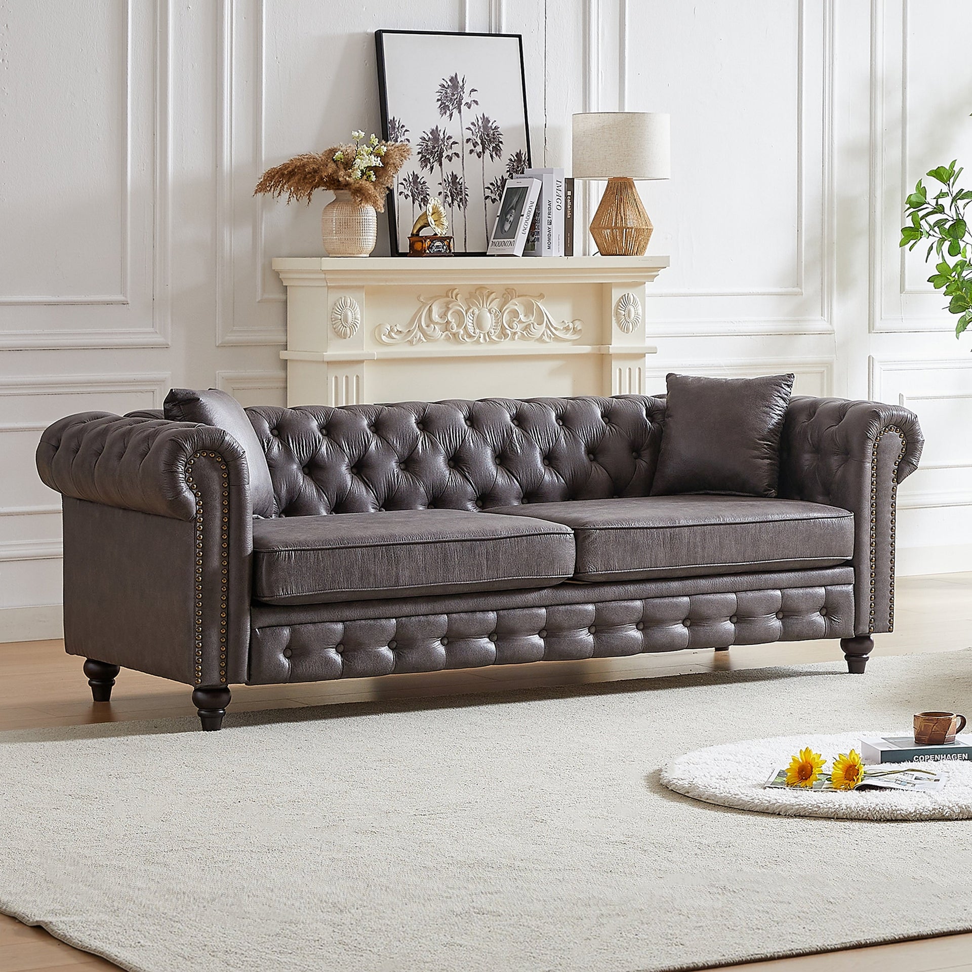 Chesterfield 85.5 Tech Fabric 3-seater Sofa with Cushions