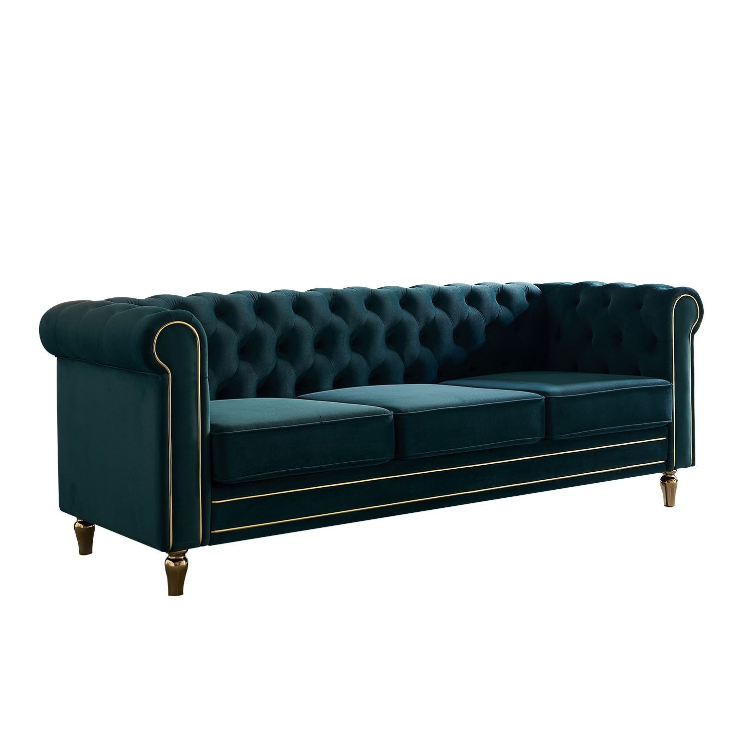 Chesterfield Velvet Sofa with Gold Strip Trim