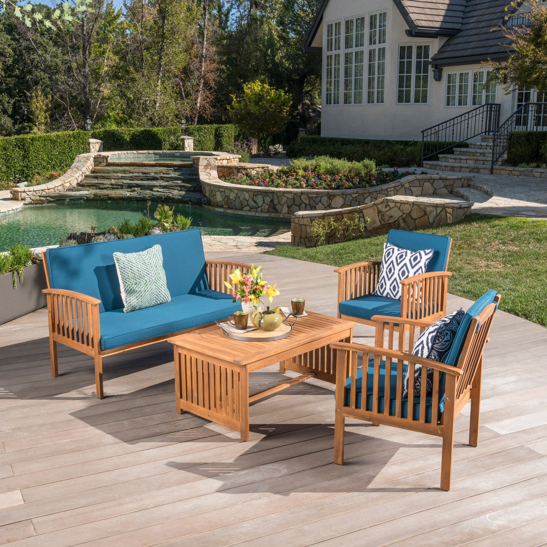 Christopher Knight Home Carolina 4-Piece Outdoor Acacia Sofa Set - Stylish & Cozy Patio Seating