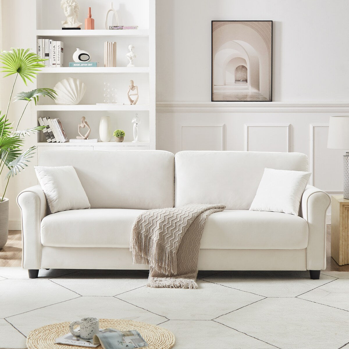 Classic Velvet Sofa Couch with Hardwood Frame, Upholstered Couch, Rounded Arms