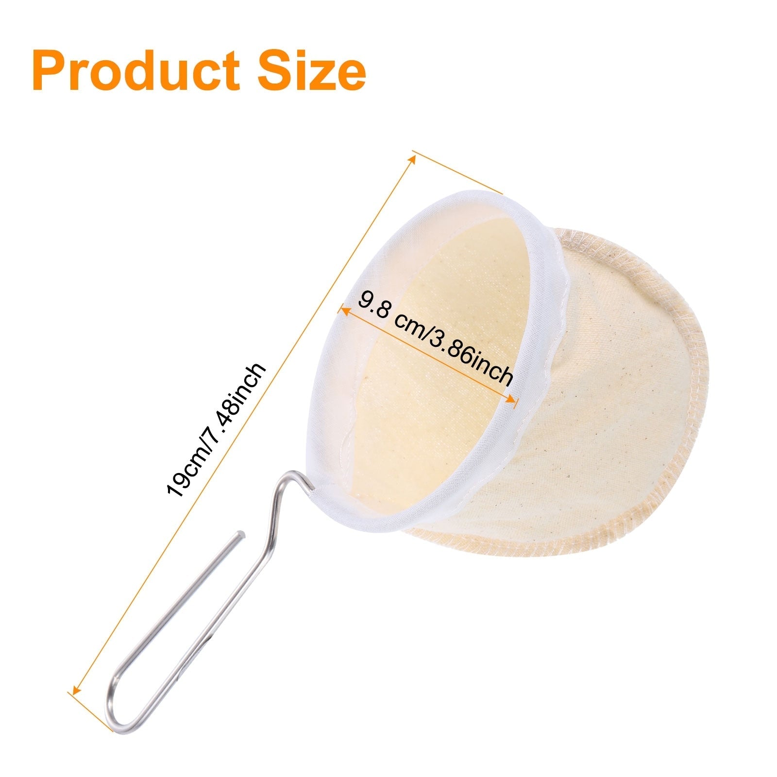 Cloth Coffee Filter, Cafe Sock Strainer with Stainless Steel Handle, Beige