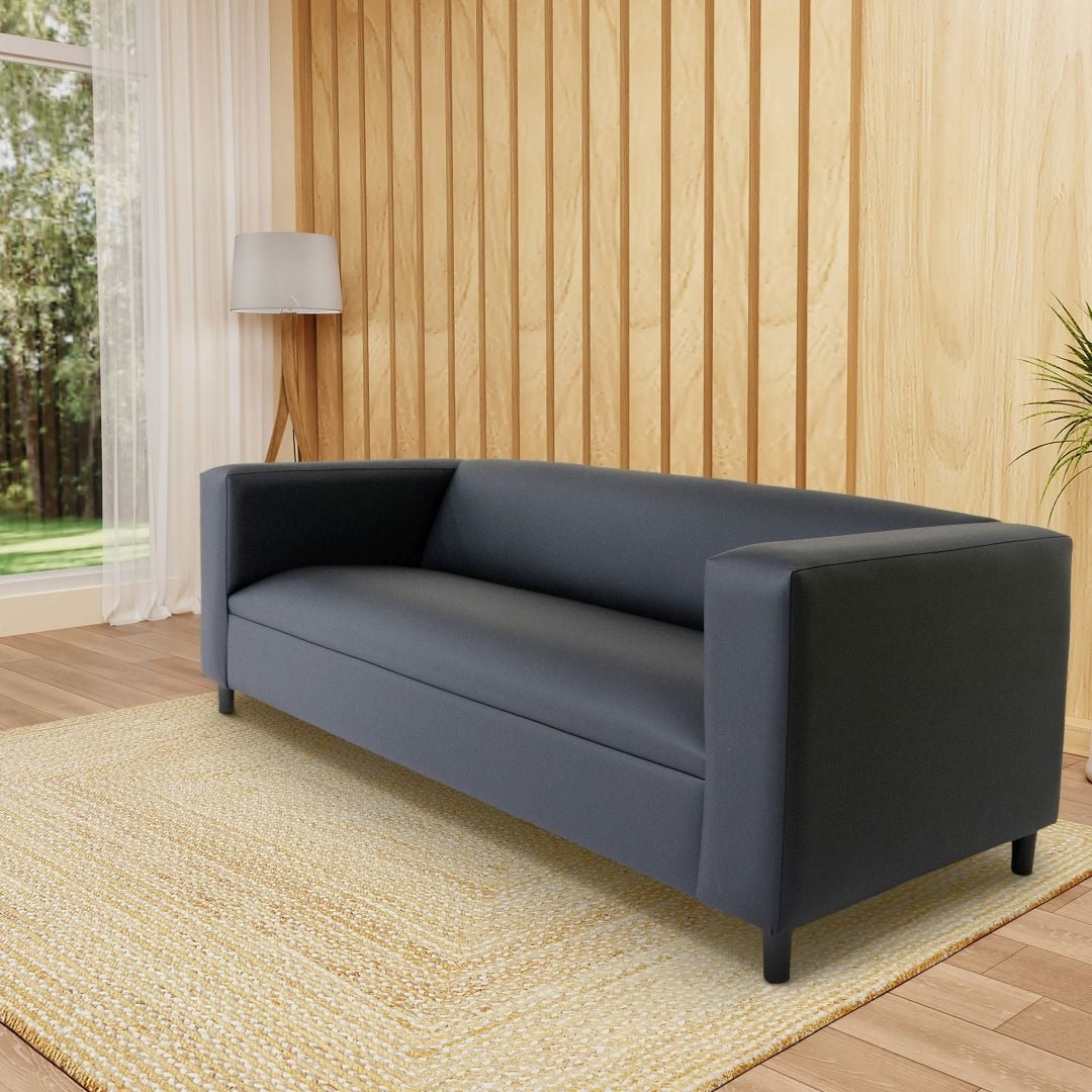Coast to Coast Sofas Mid Century Modern 3 Seater Sofa Faux Leather Solid Wood Frame Upholstered