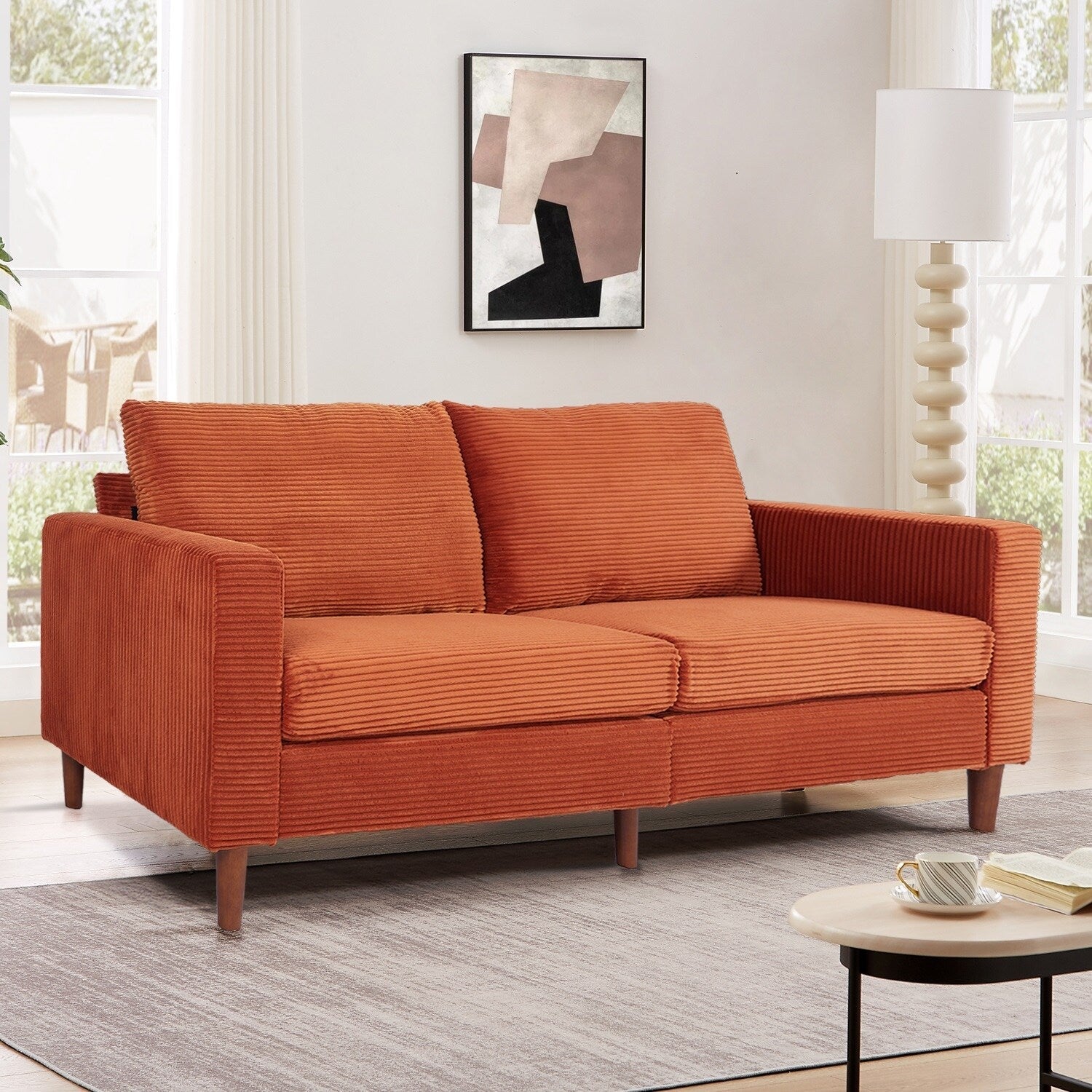 74 Sofas for Living Room, Corduroy Love Seat Couches, Small Couch with 2 Pillow ,, Easy Assembly Sofa for Small Spaces