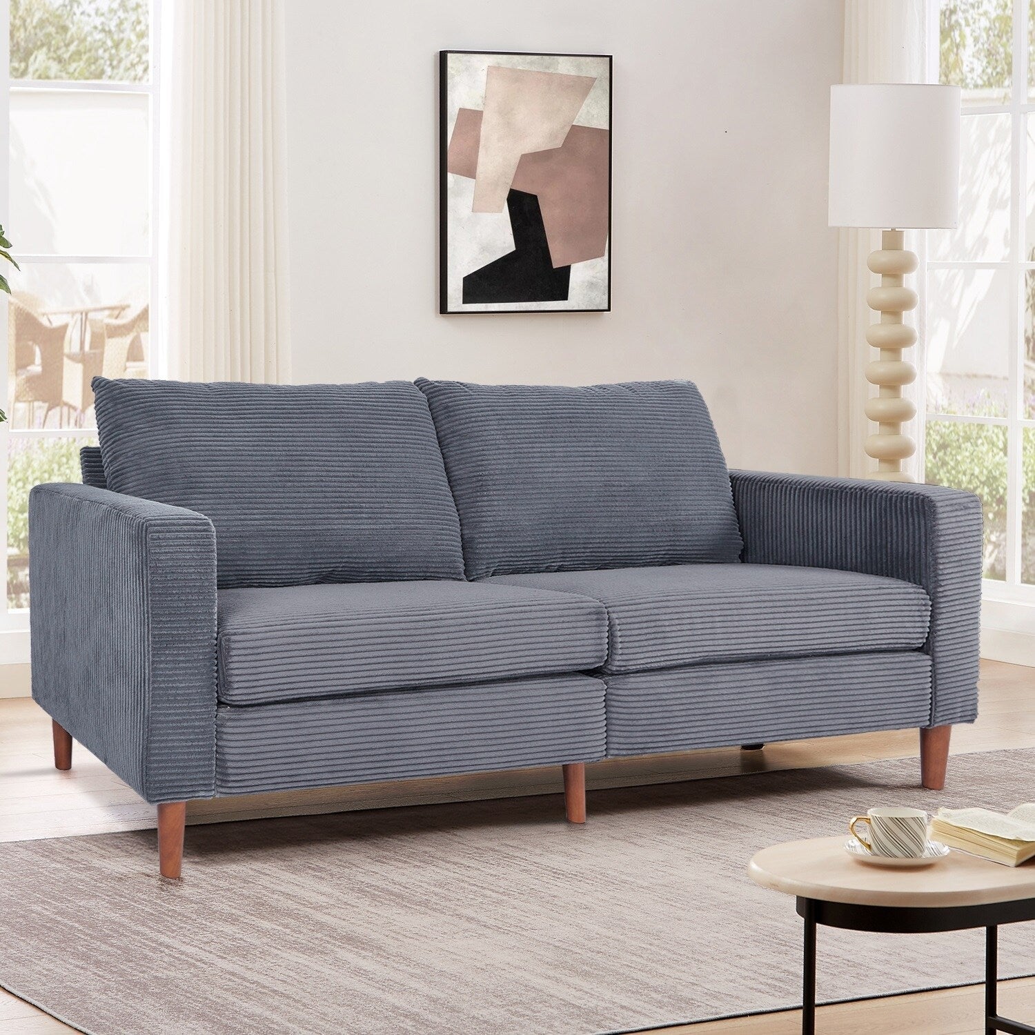 74 Sofas for Living Room, Corduroy Love Seat Couches, Small Couch with 2 Pillow ,, Easy Assembly Sofa for Small Spaces
