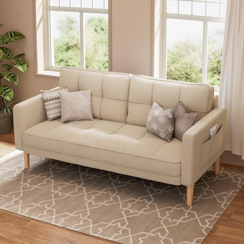 3-Seater Modern Upholstered Sofa, Convertible Sofa, Sofa Bed with Sturdy Wooden Legs for Living Room