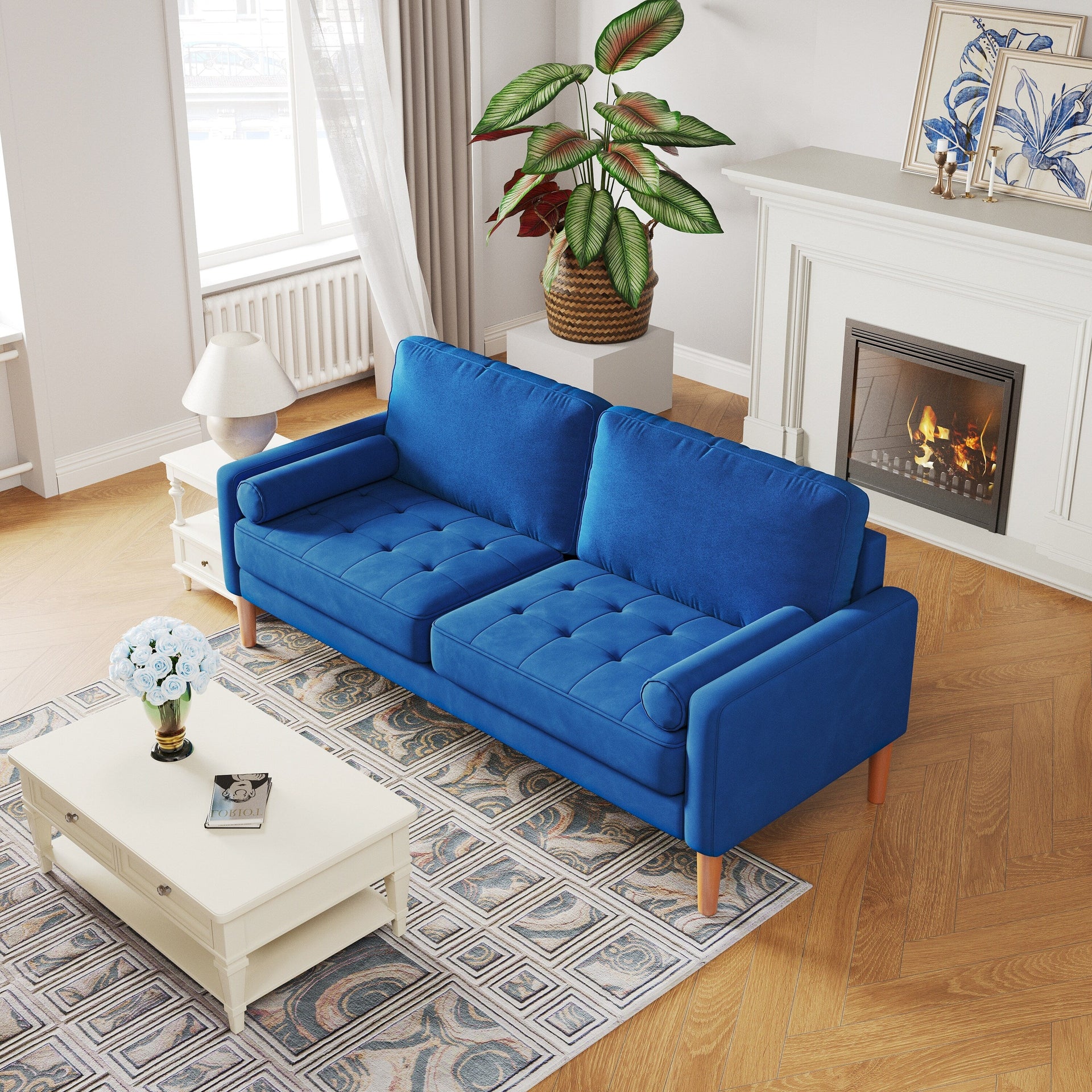 3--Seater Sofa Couch with Solid Wood Legs - 29.90 x 67.70 x 33.07