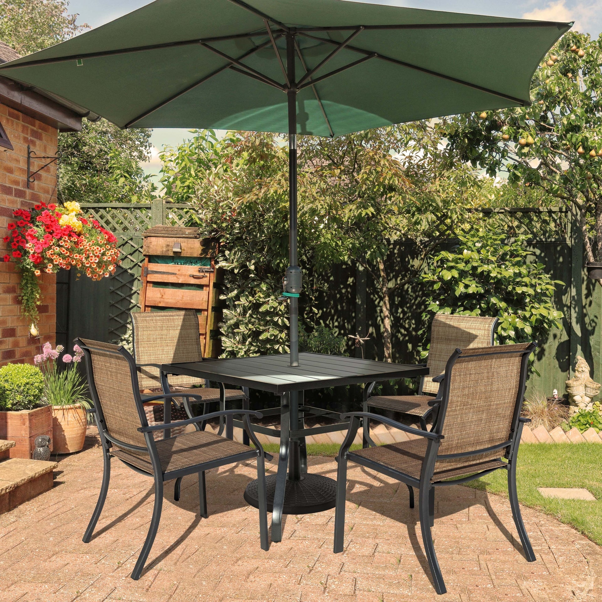 Outdoor 5-Piece Dining Set, Textilene Fabric, Powder-coated Iron Frame