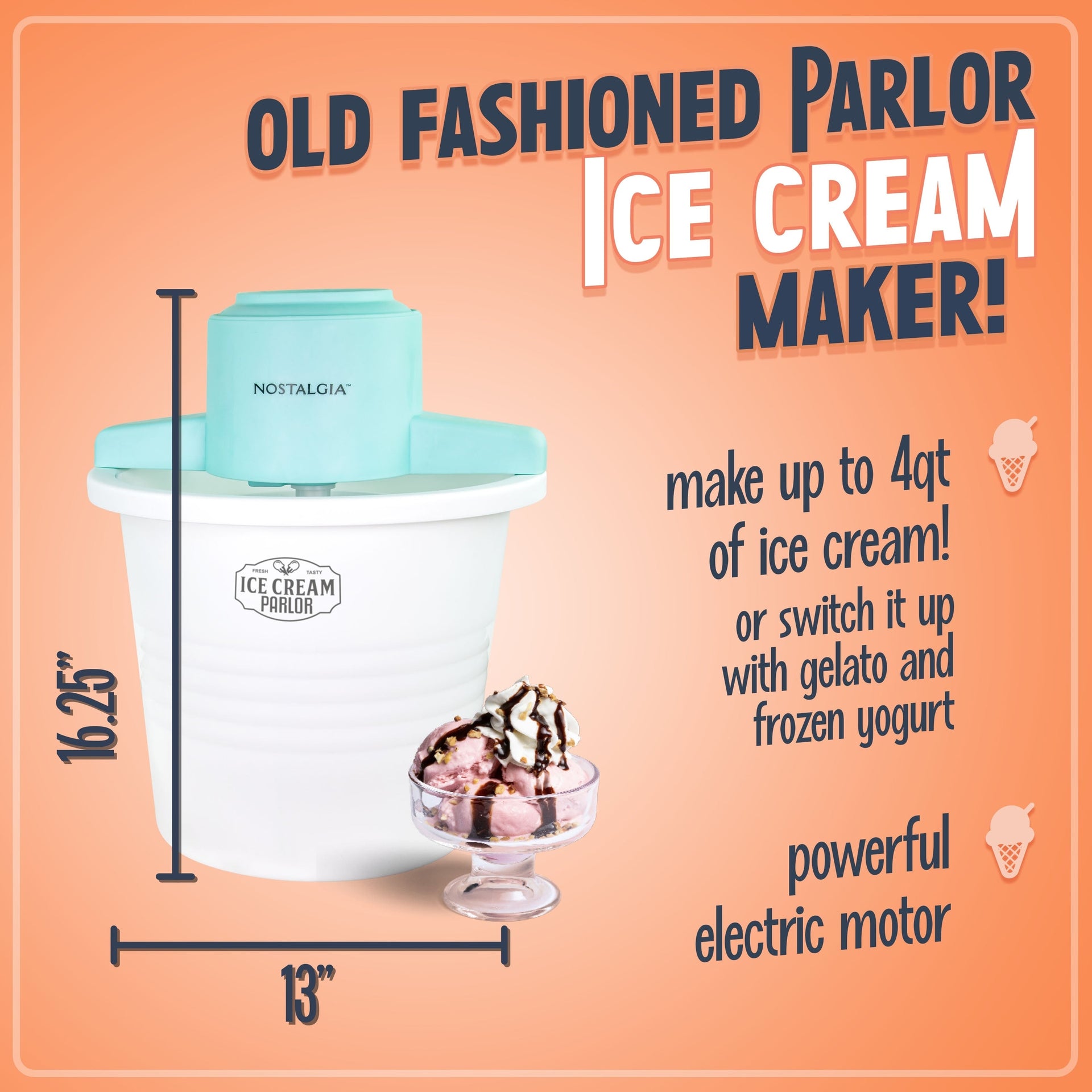 Nostalgia 4 Quart Parlor Electric Ice Cream Maker