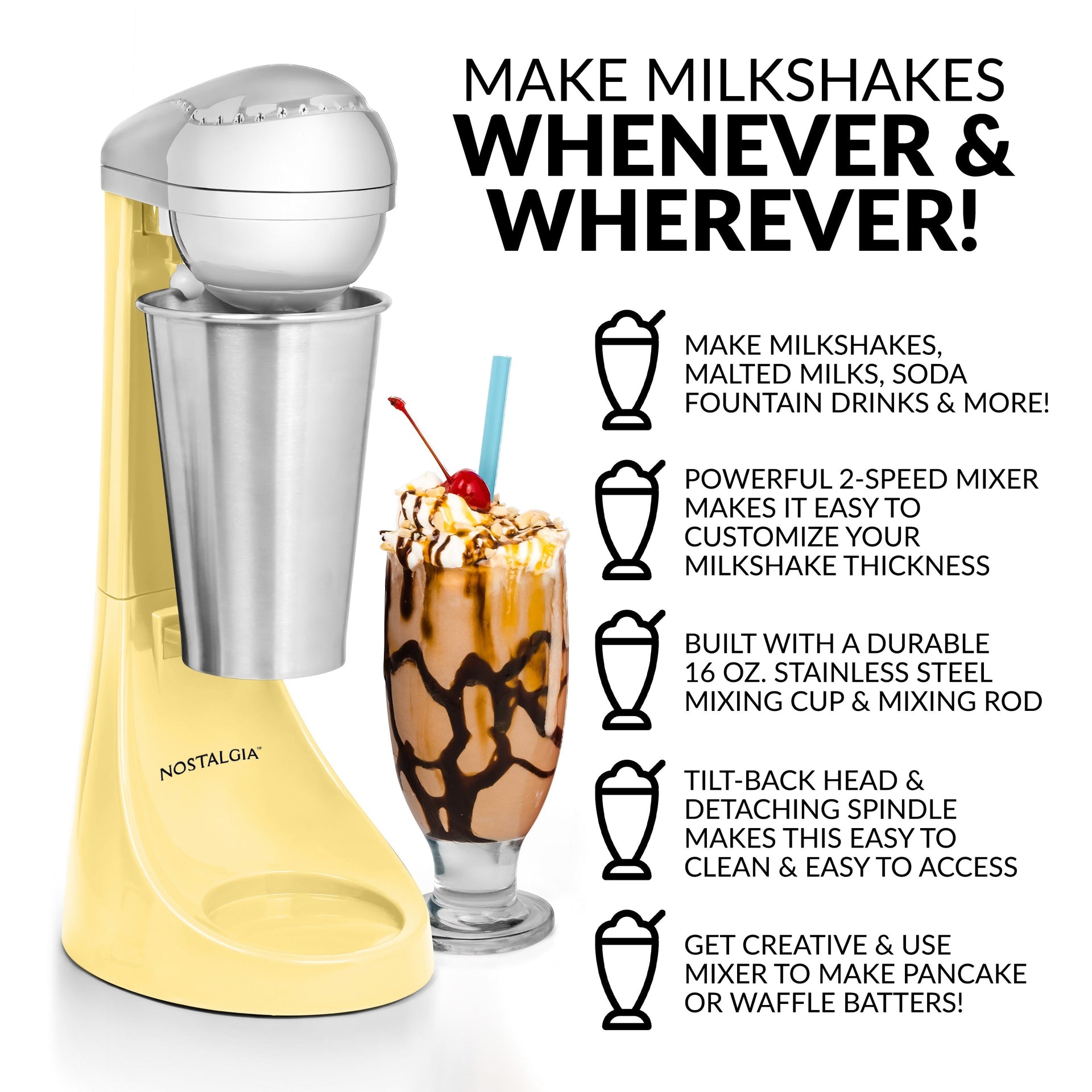 Nostalgia Two-Speed Electric Milkshake Maker and Drink Mixer