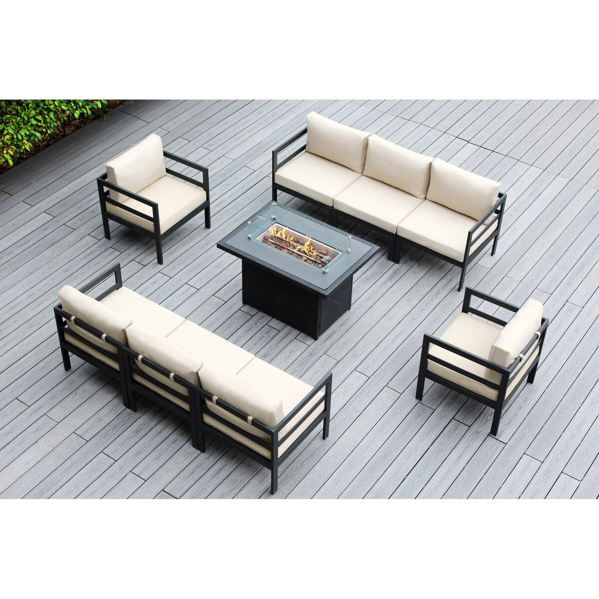 Ohana Outdoor 9-pc. Cushioned Aluminum Sectional with 42 Fire Table