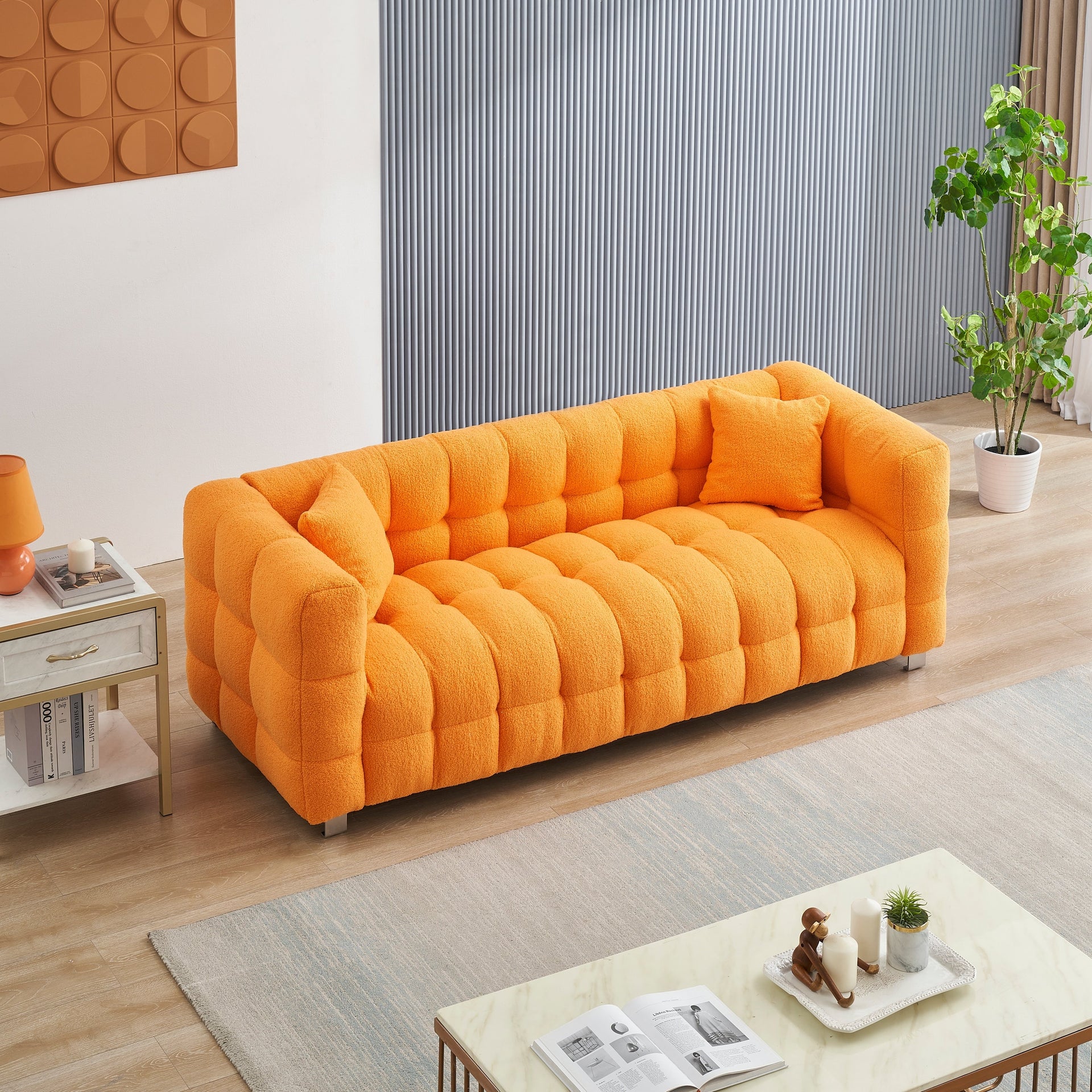 Orange 80 Teddy 3-Seater Sofa with Two Pillows and Sturdy Hardware Foot
