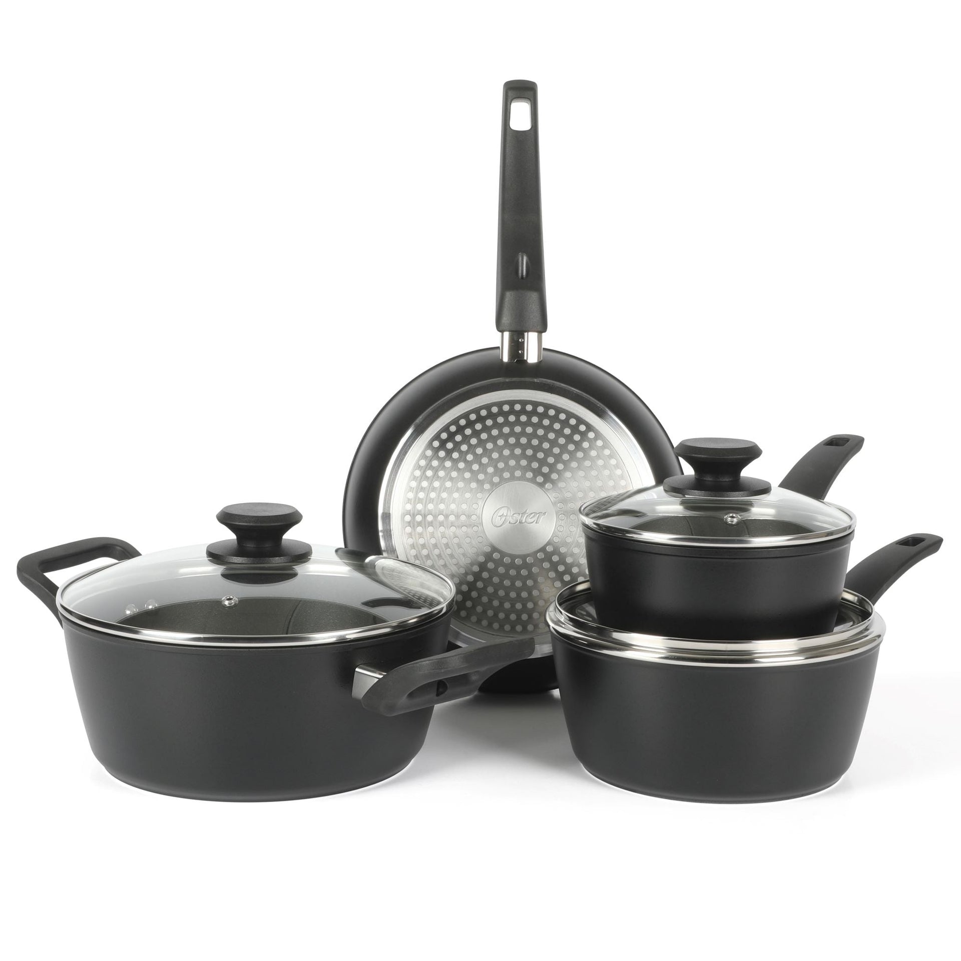 Oster Connelly 7 Piece Aluminum Premium Nonstick Pots and Pans Cookware Set W/ Induction & BakelteStay Cool Handle - Black