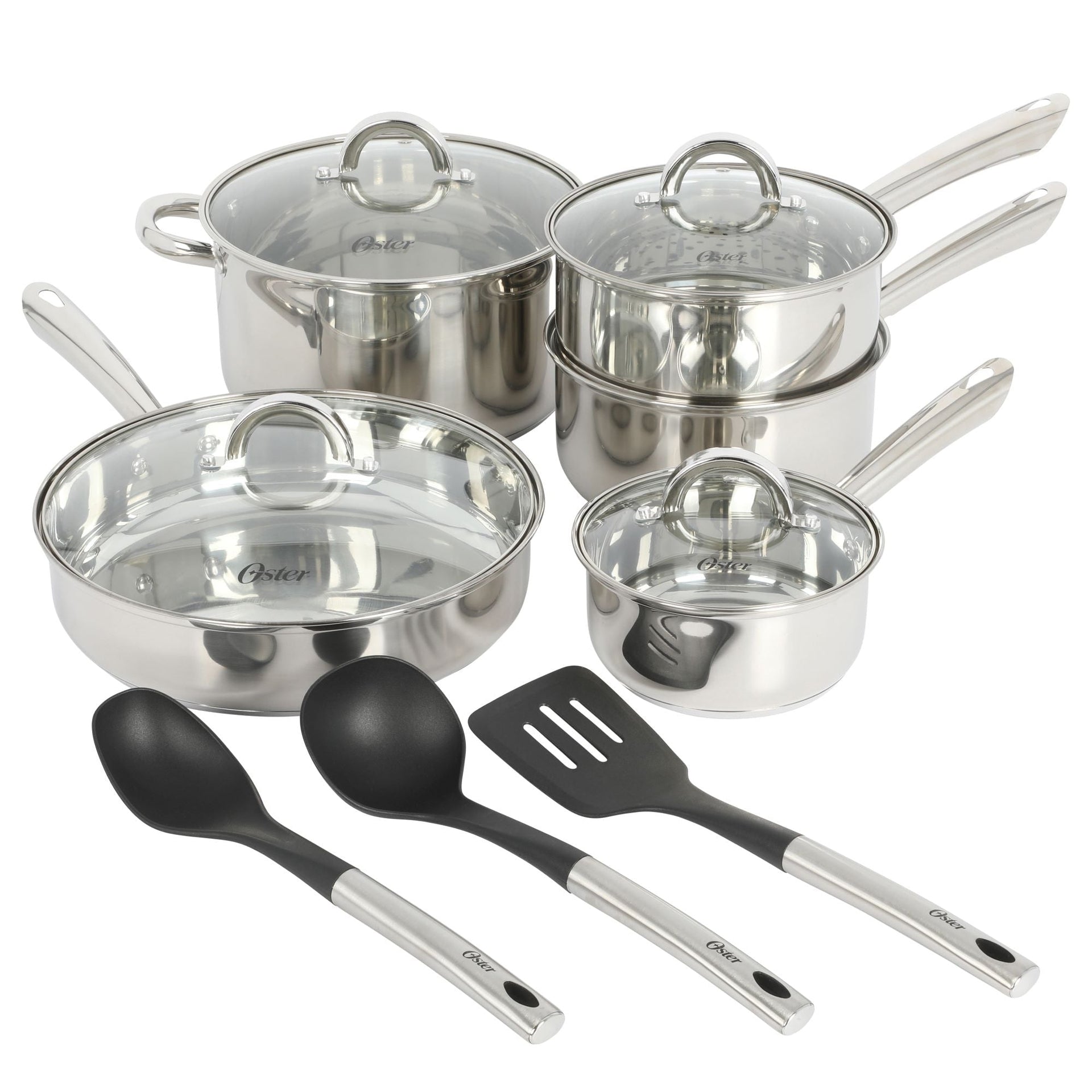 Oster Sangerfield 12 Piece Stainless Steel Cookware Set W/ Kitchen Tools