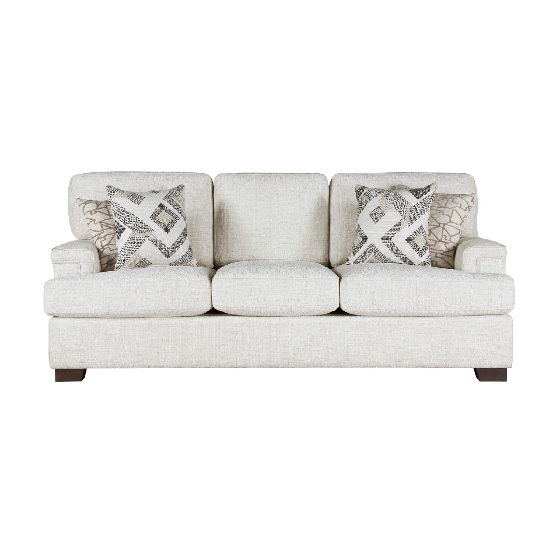 Osy Sofa with 4 Accent Pillows, 91 Inch, Soft Ivory Chenille