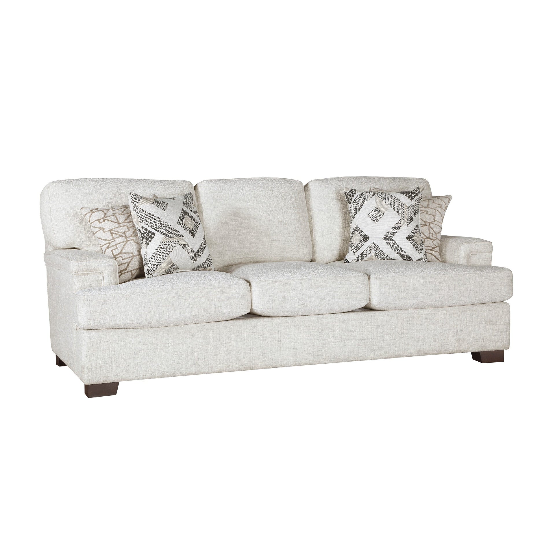Osy Sofa with 4 Accent Pillows, 91 Inch, Soft Ivory Chenille
