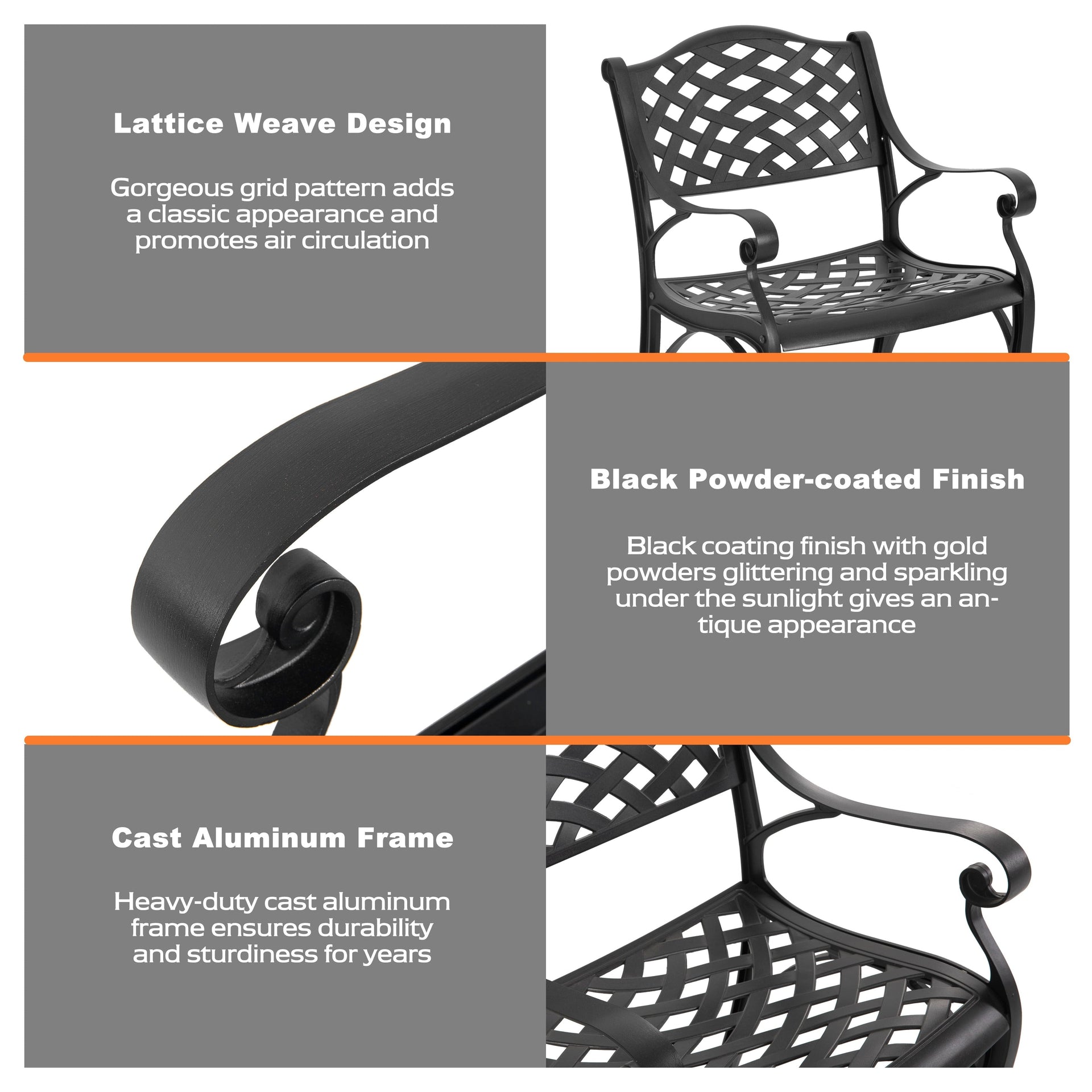 Outdoor 2-Person Cast Aluminum Bistro Set with 2 Umbrella Hole
