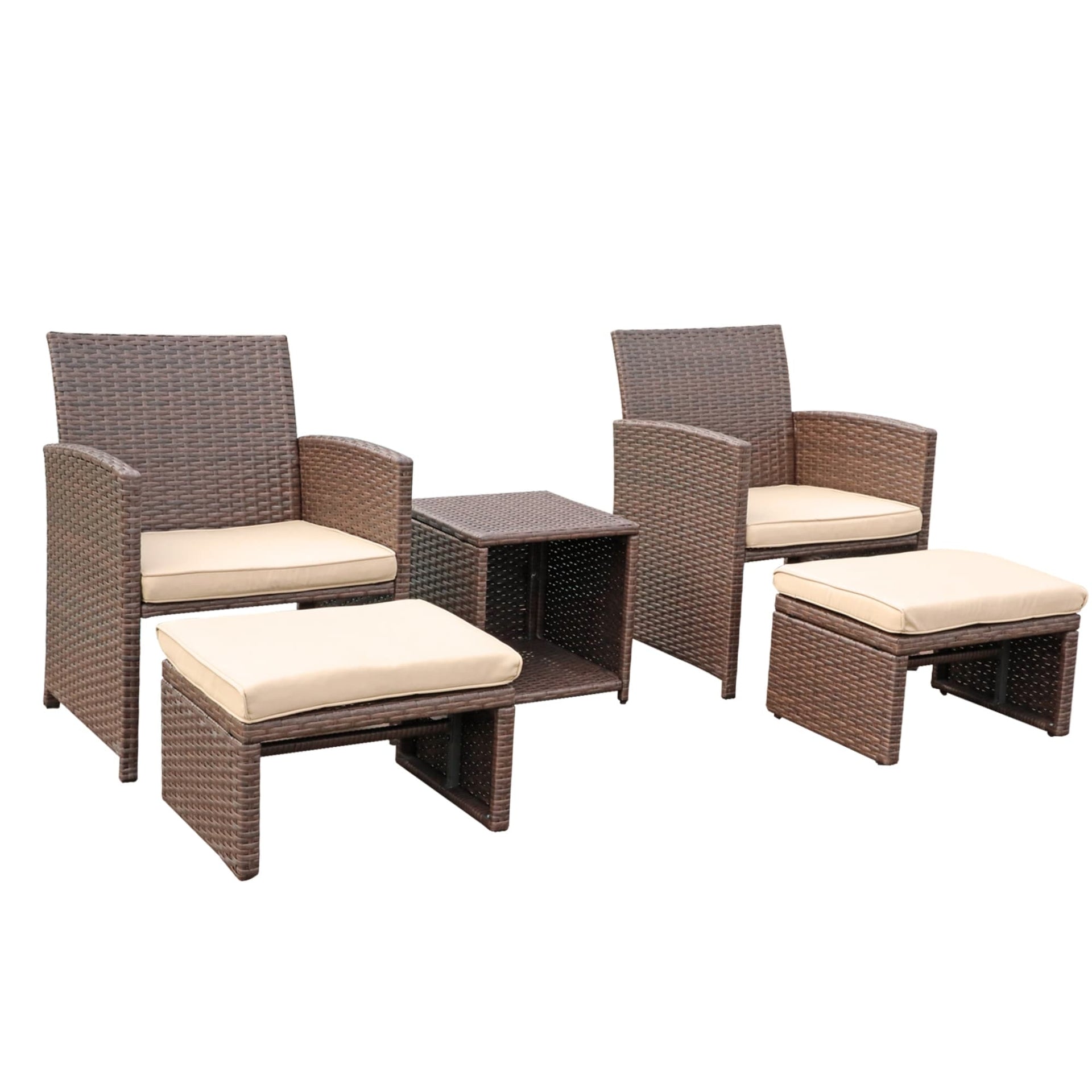 Outdoor 5-piece Brown Rattan Wicker Conversation Set