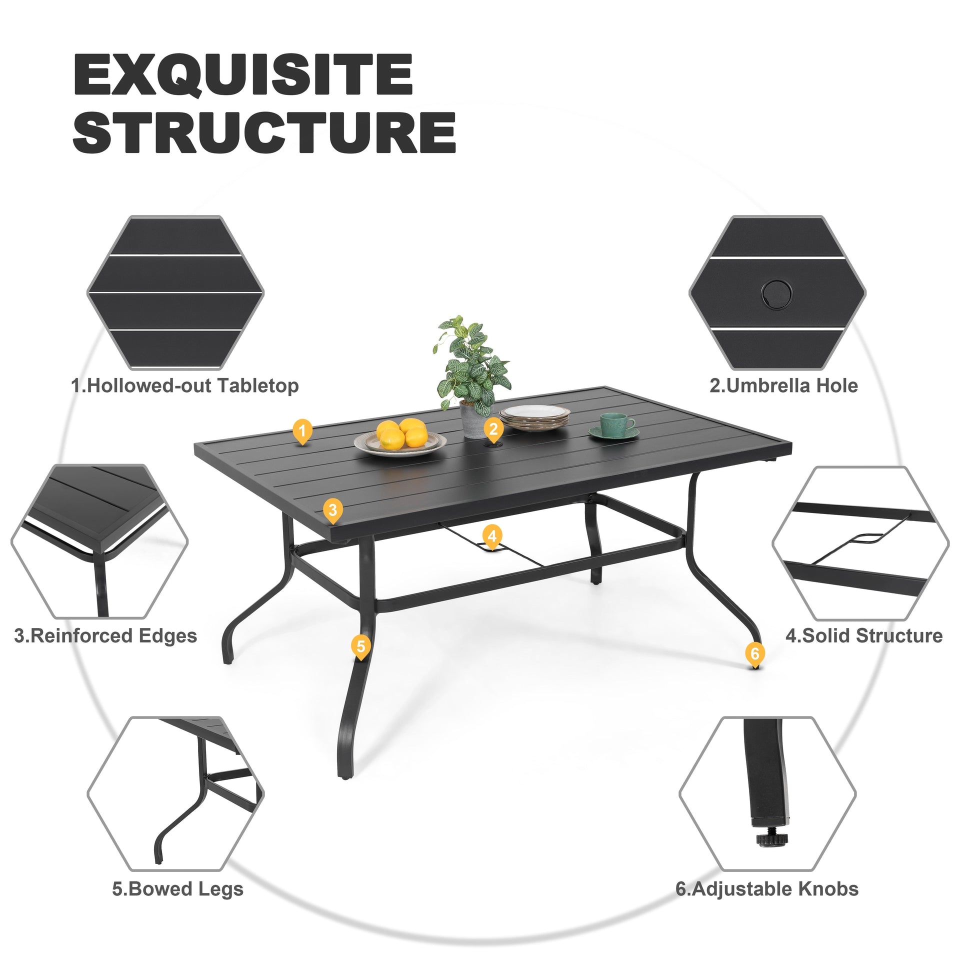 Outdoor 7-Piece Dining Set, Textilene Fabric, Powder-coated Iron Frame