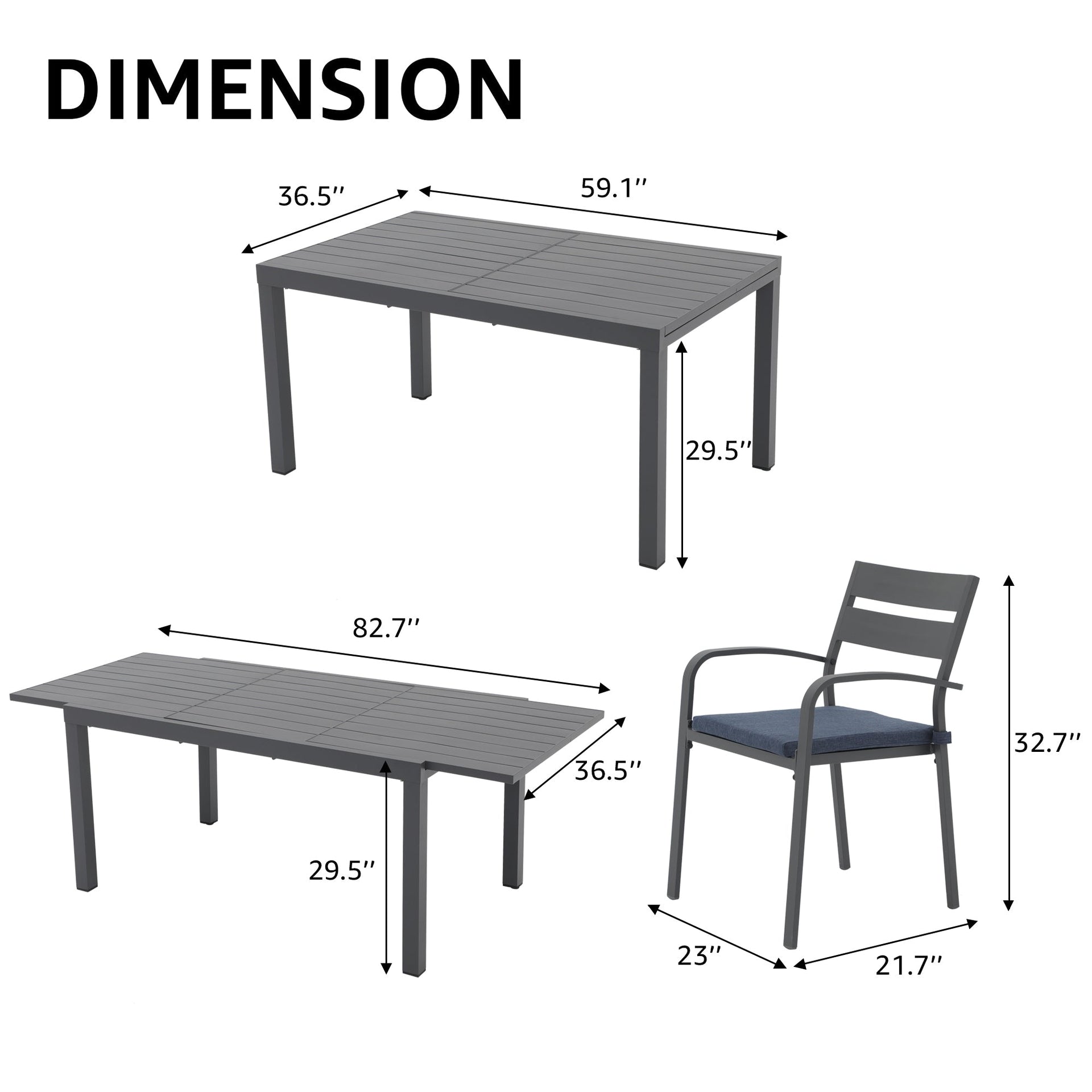 Outdoor 9-piece Aluminum Dining Set Stackable Chairs and Extendable Table