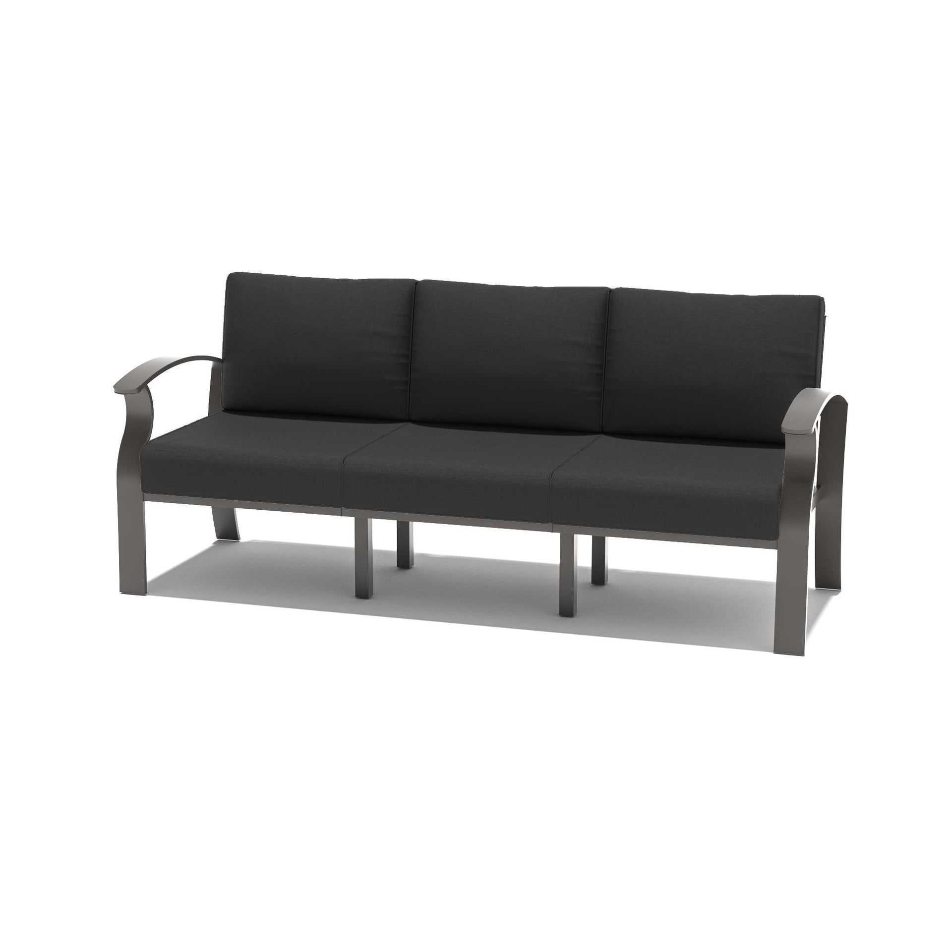 Outdoor Aluminum Couch Settee with Black Cushions
