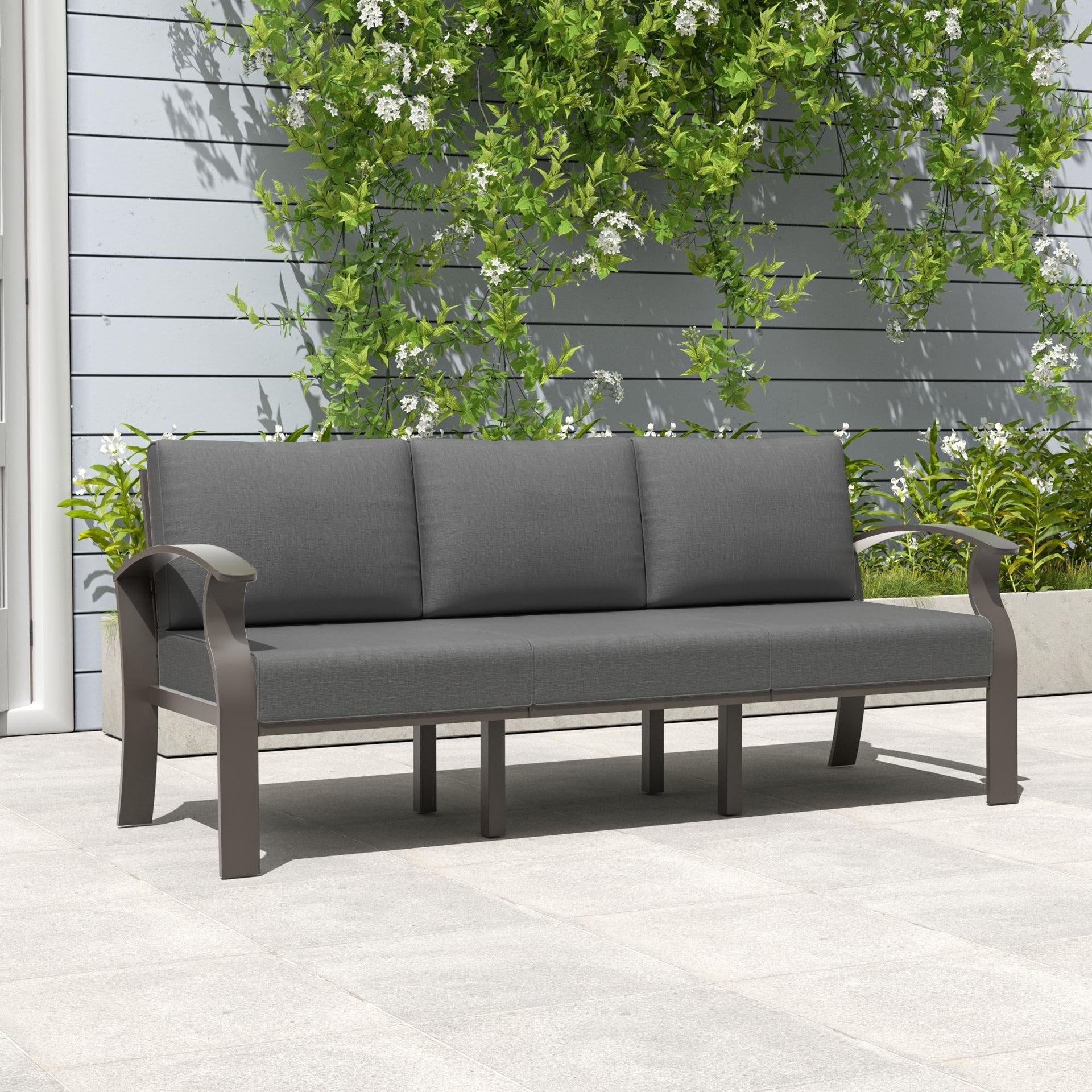 Outdoor Aluminum Couch Settee with Grey Cushions