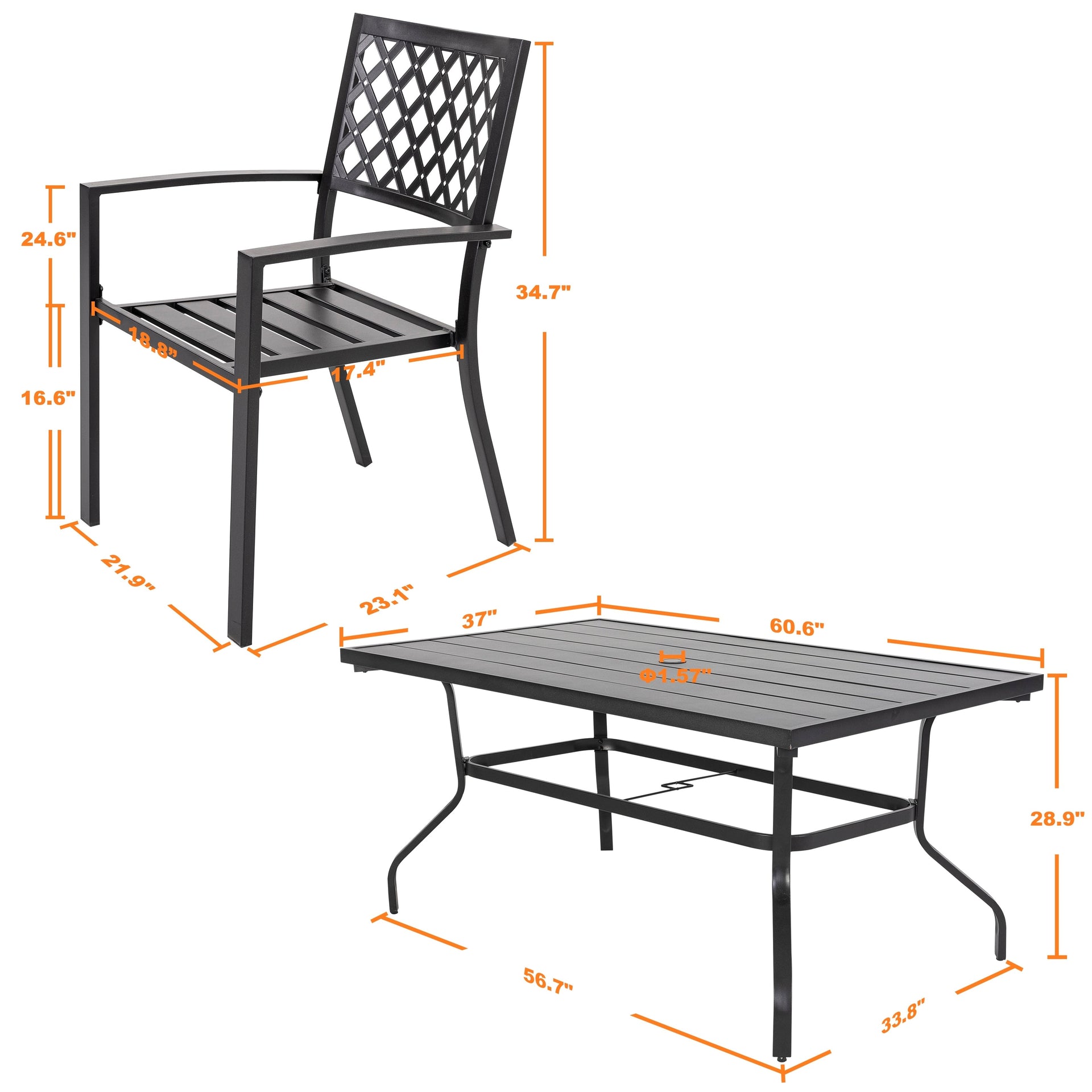 Outdoor Dining Set, Iron Finish, Black with Gold Speckles