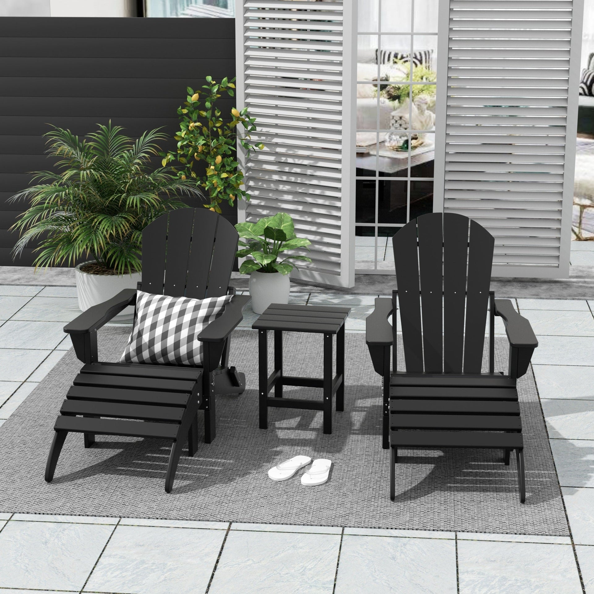 Polytrends Laguna Hdpe All Weather Outdoor Patio Foldable Adirondack Chairs Conversation Set (5-Piece Set)