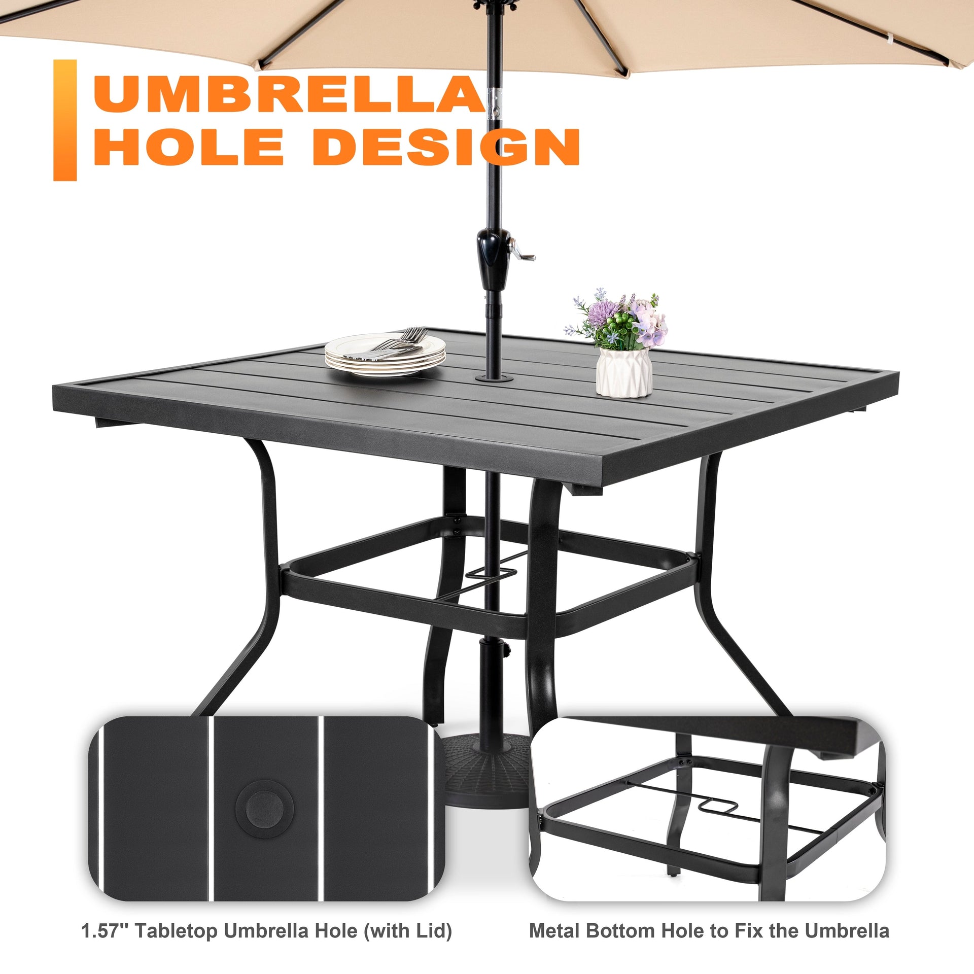 Nuu Garden Patio 5-Piece Iron Dining Set with Textilene Swivel Chairs