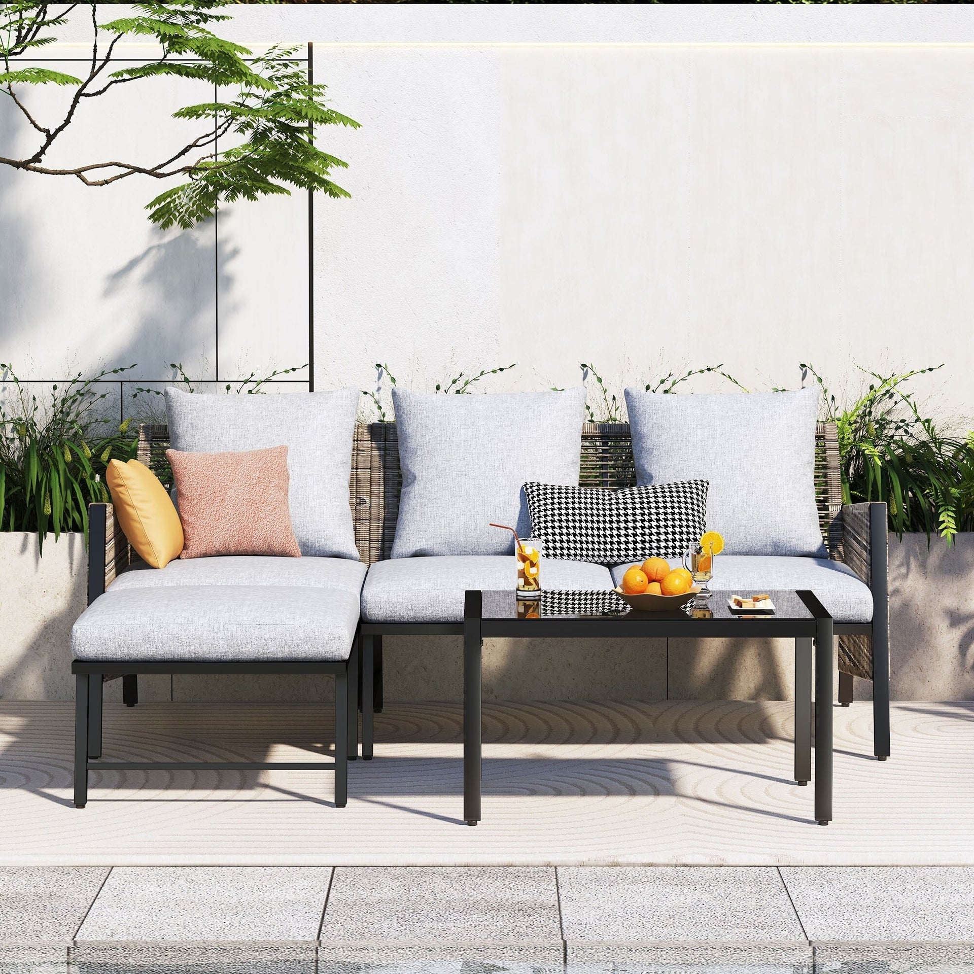 Patio Furniture Set - Outdoor Sectional Sofa All Weather Wicker Rattan Conversation Set with Soft Cushions